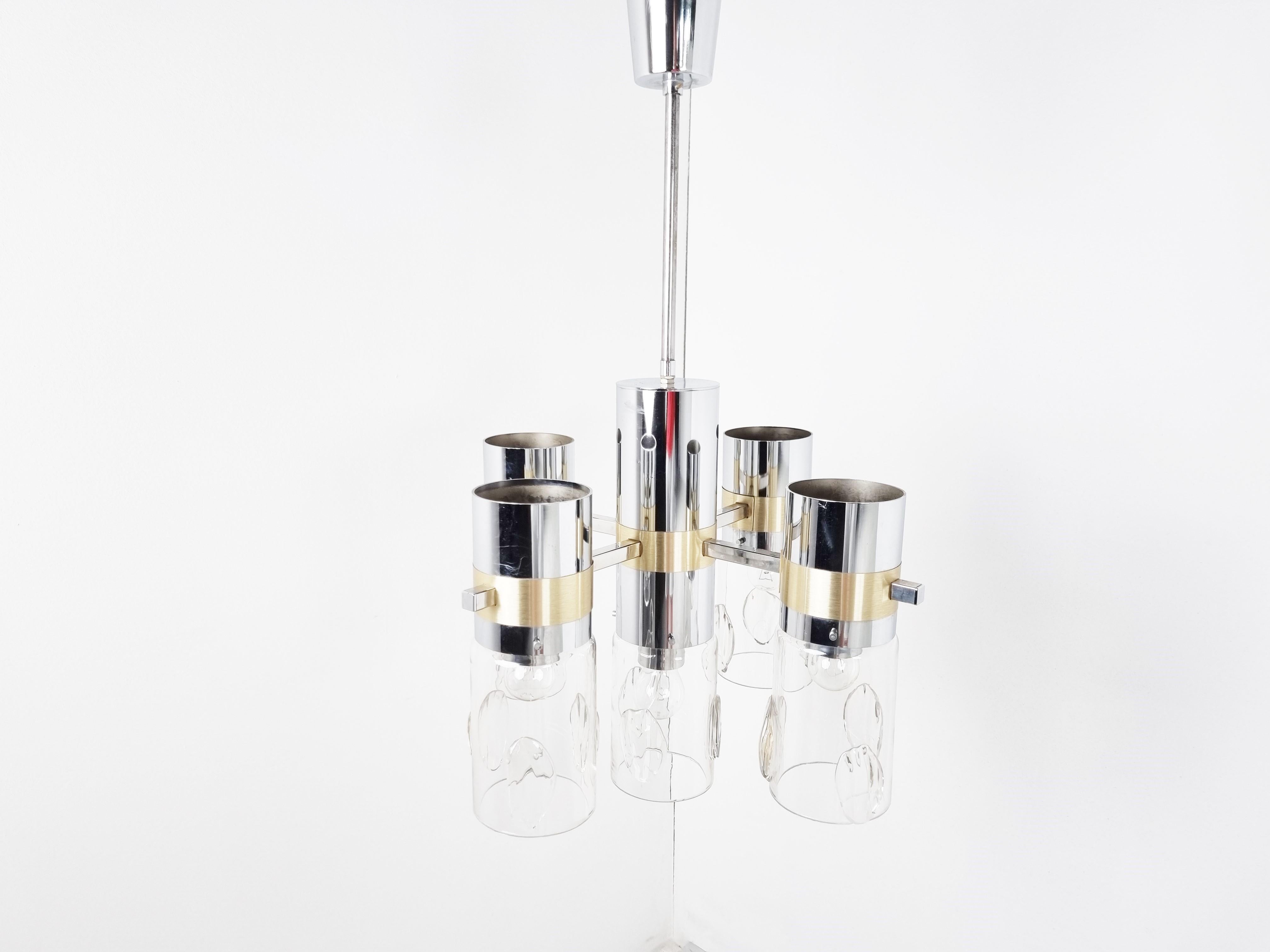 Vintage Italian Glass and Chrome Chandelier, 1970s For Sale 5