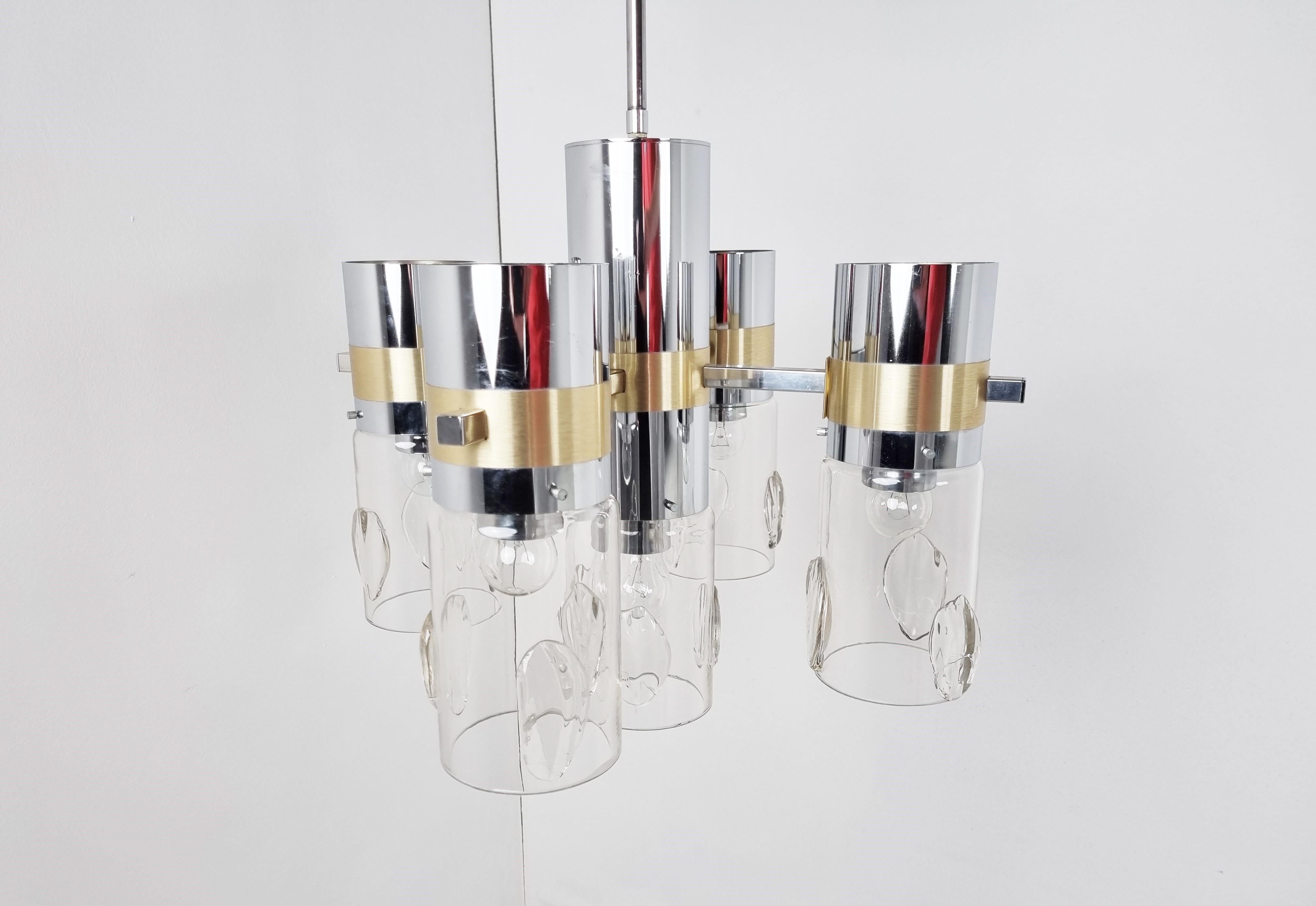 Vintage Italian Glass and Chrome Chandelier, 1970s For Sale 7