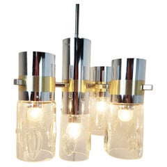 Vintage Italian Glass and Chrome Chandelier, 1970s