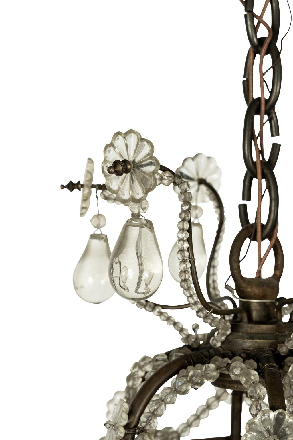Mid-20th Century Vintage Italian Glass and Crystal Chandelier For Sale