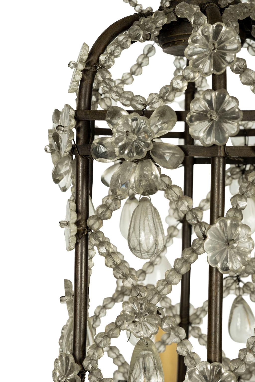 Brass Vintage Italian Glass and Crystal Chandelier For Sale