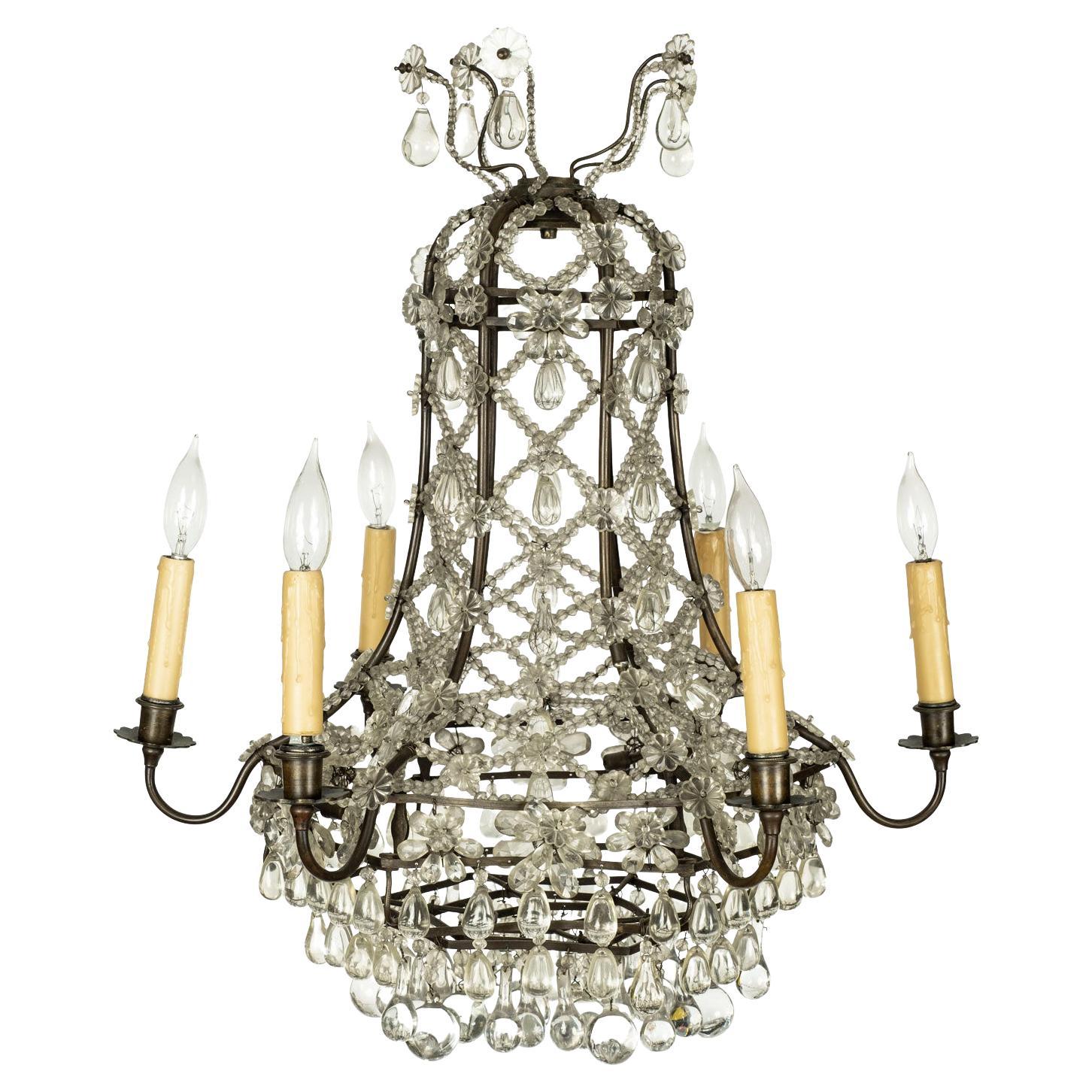 Vintage Italian Glass and Crystal Chandelier For Sale