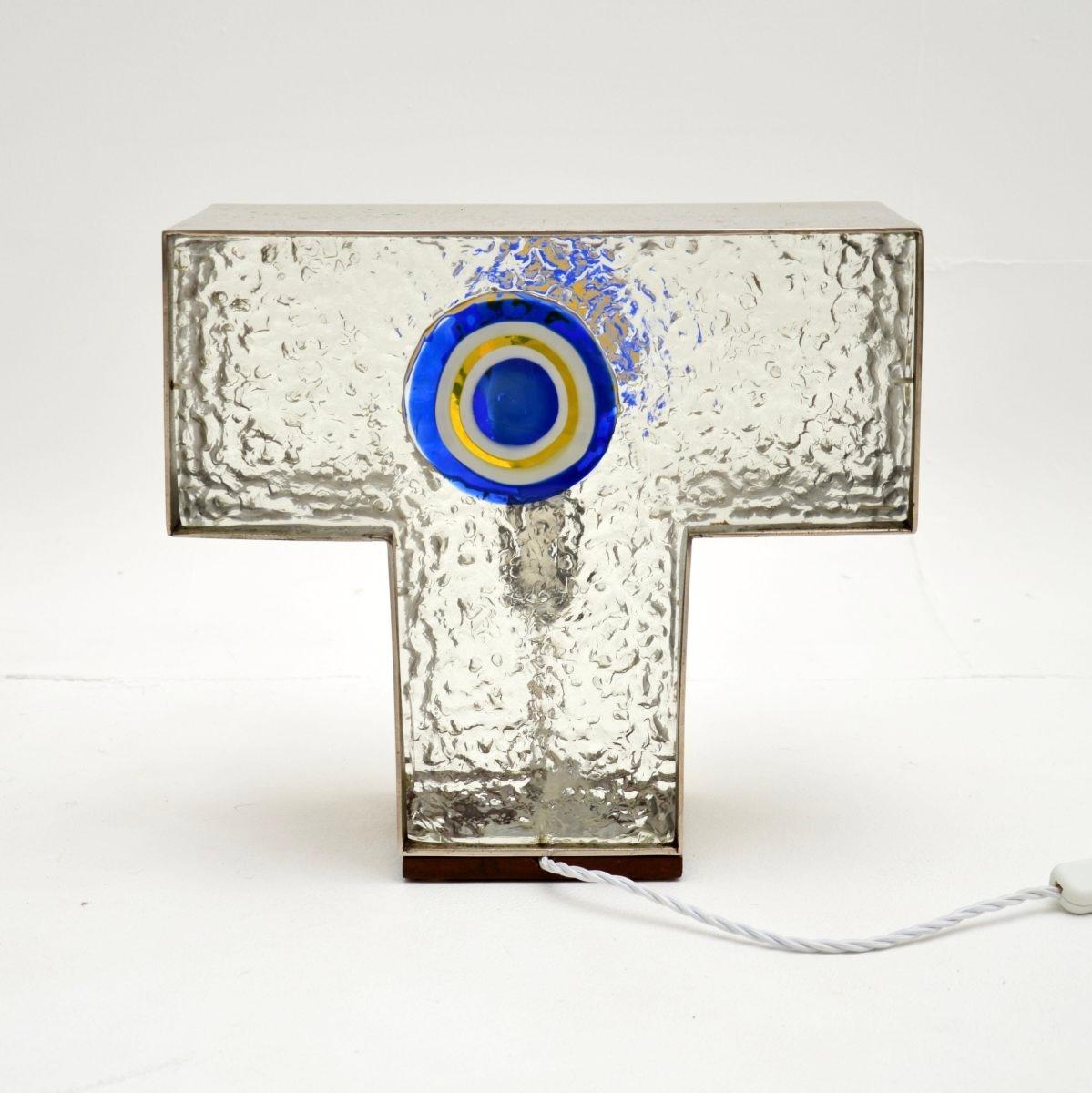 Vintage Italian Glass y Lámpara de Mesa de Acero Italiano en venta