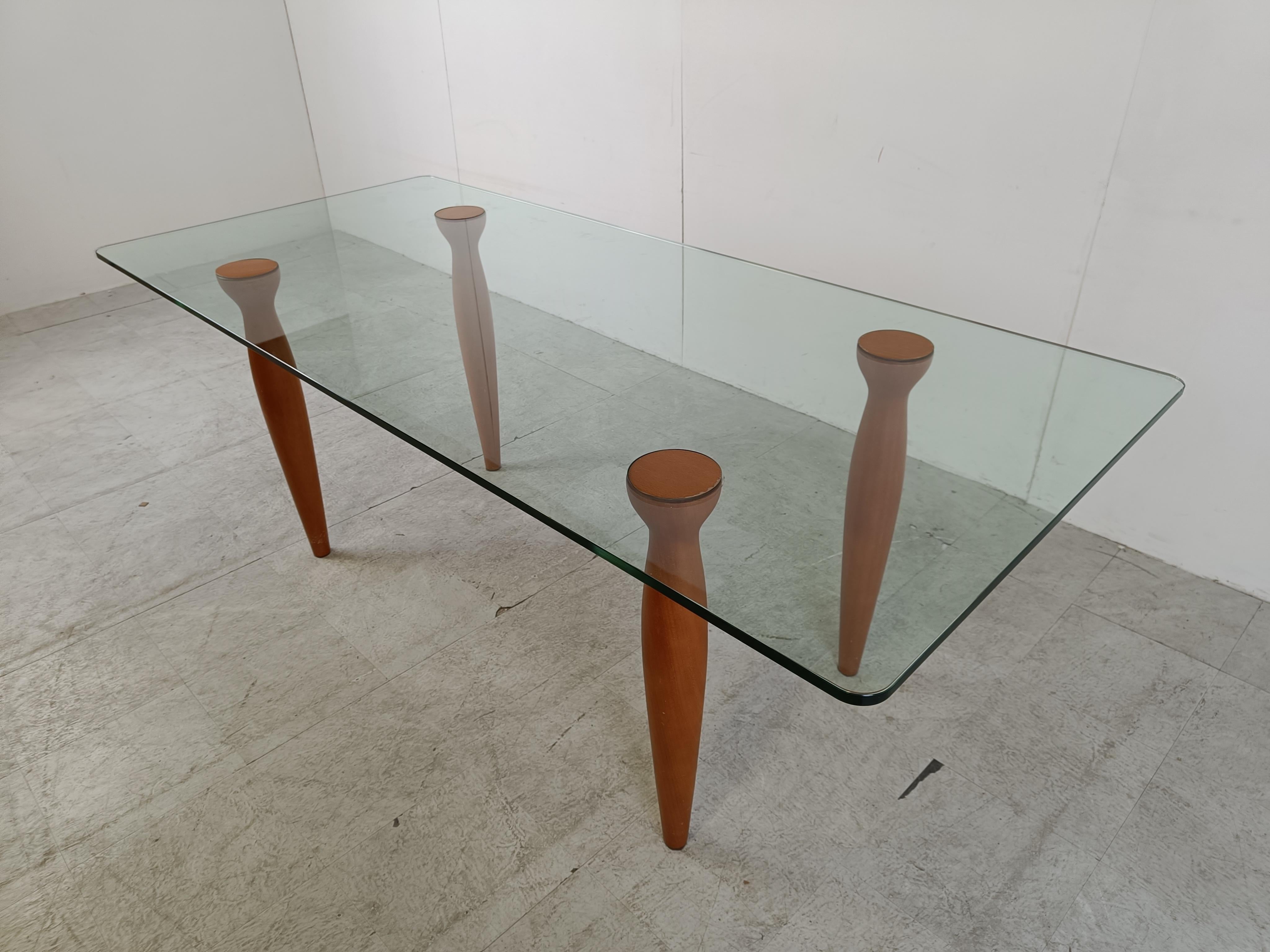 Italienischer Esstisch aus Glas und Holz im Vintage-Stil, 1990er-Jahre im Angebot 5