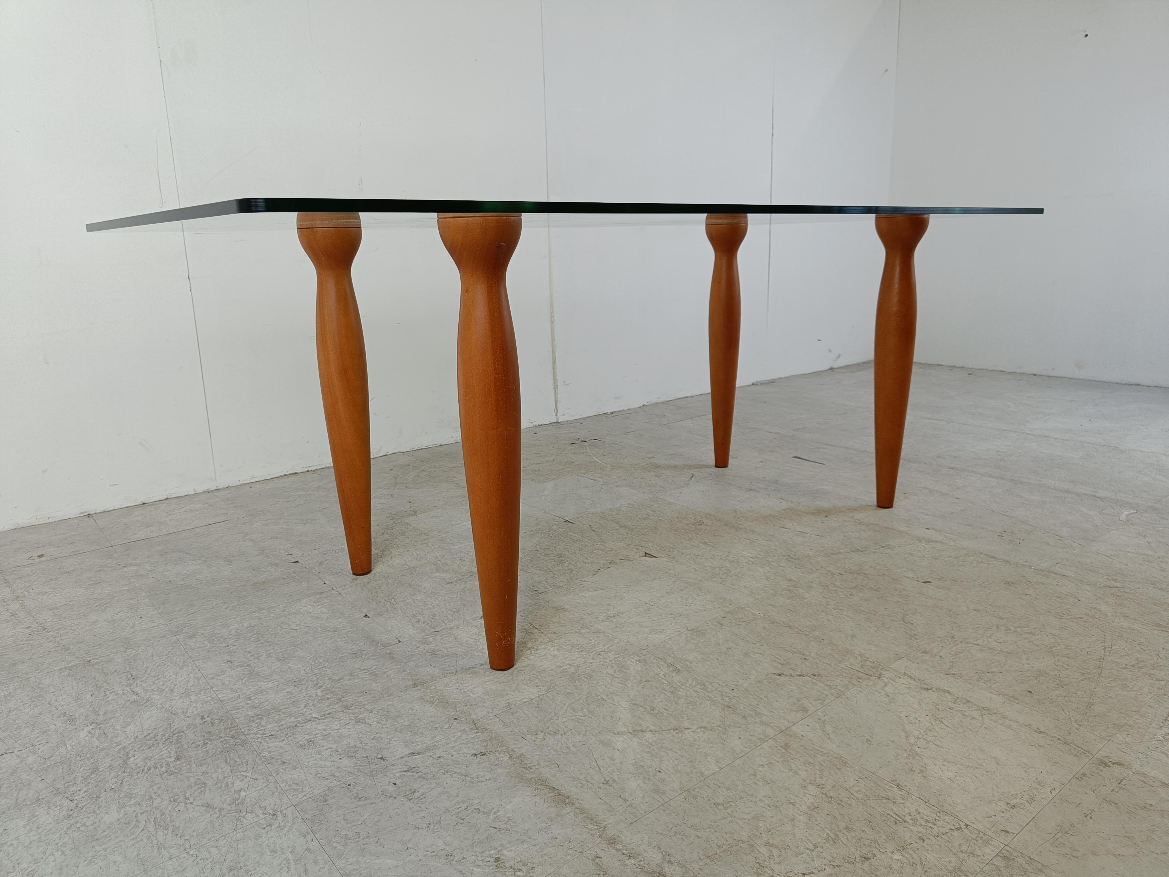 Vintage italian glass and wooden dining table, 1990s For Sale 2