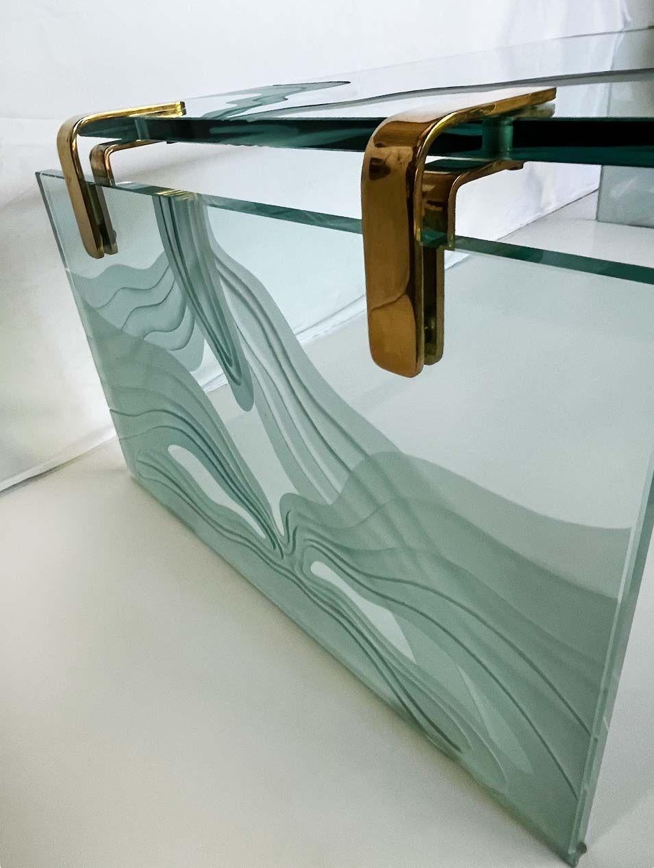 Vintage Italian Glass Coffee Table in the Style of Fontana Arte, c. 1960's In Good Condition For Sale In Los Angeles, CA