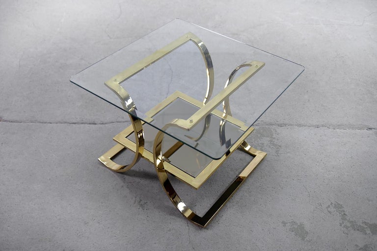 Pair of Vintage Hollywood Regency Glass Coffee Tables with GoldColored