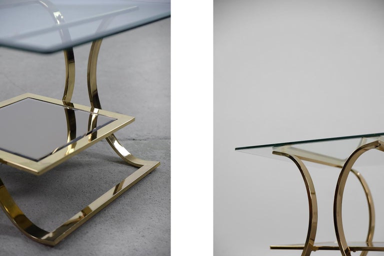 Pair of Vintage Hollywood Regency Glass Coffee Tables with GoldColored