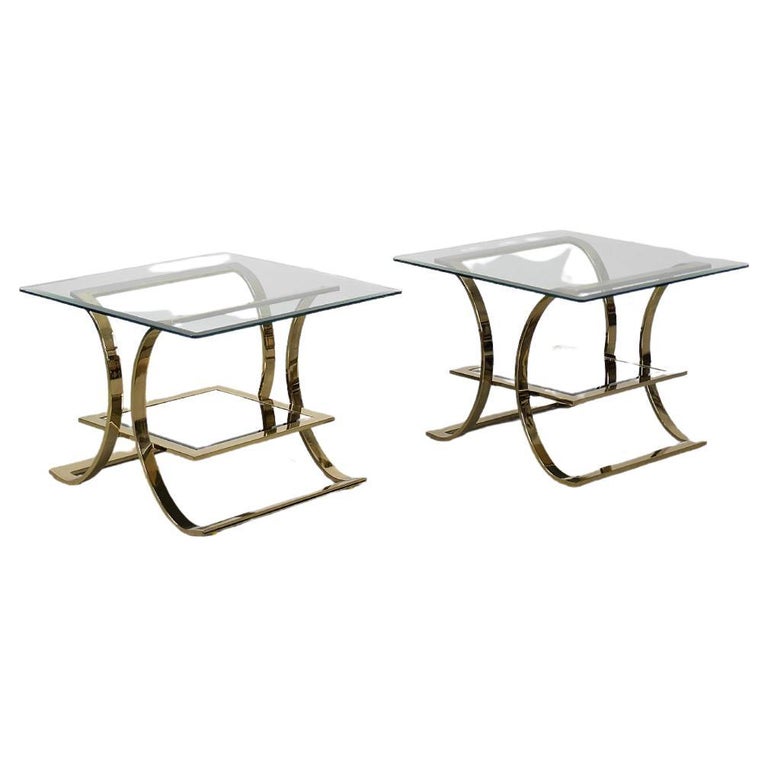 Pair of Vintage Hollywood Regency Glass Coffee Tables with GoldColored Bases For Sale at 1stDibs