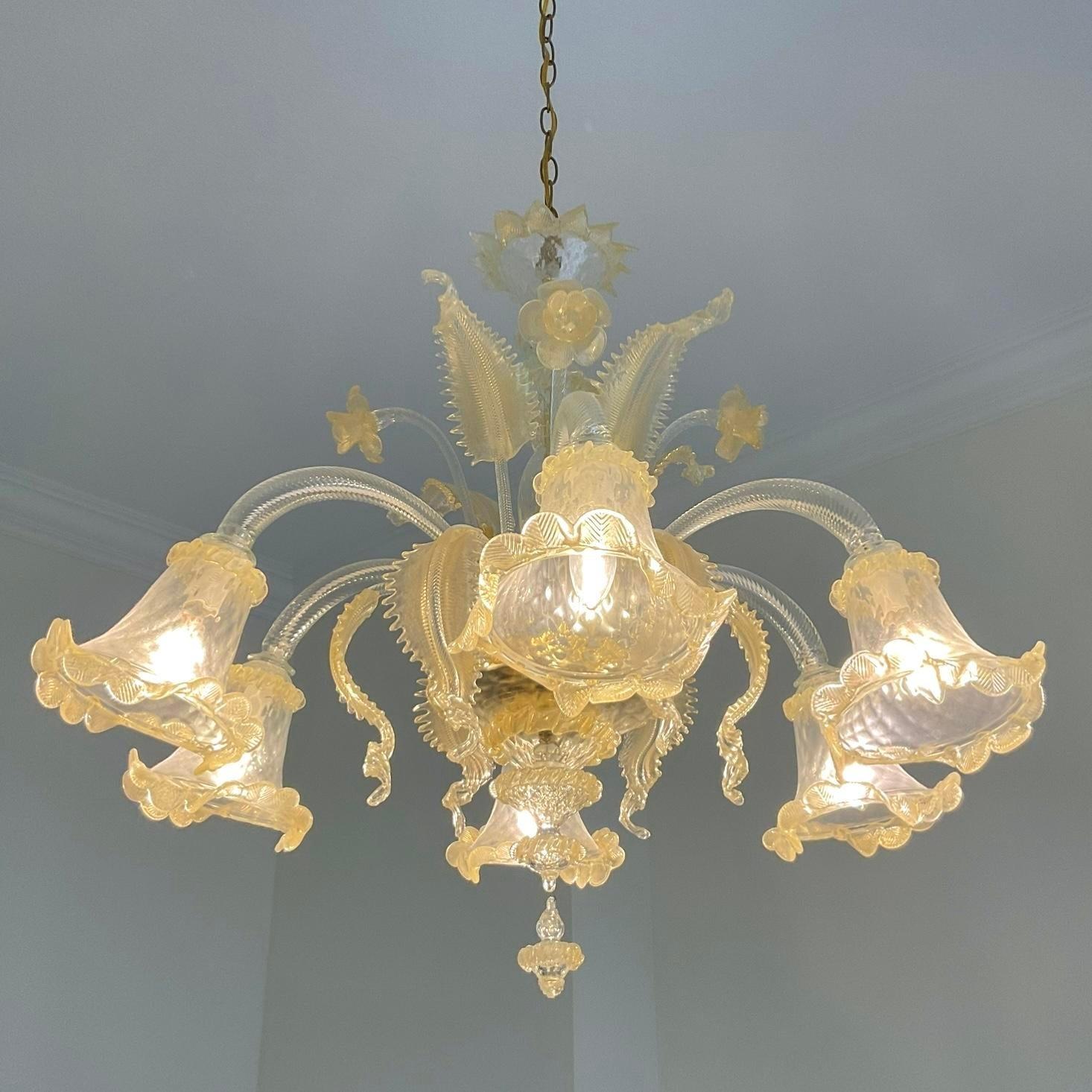 Art Glass Vintage Italian Glass Floral Chandelier After Murano For Sale