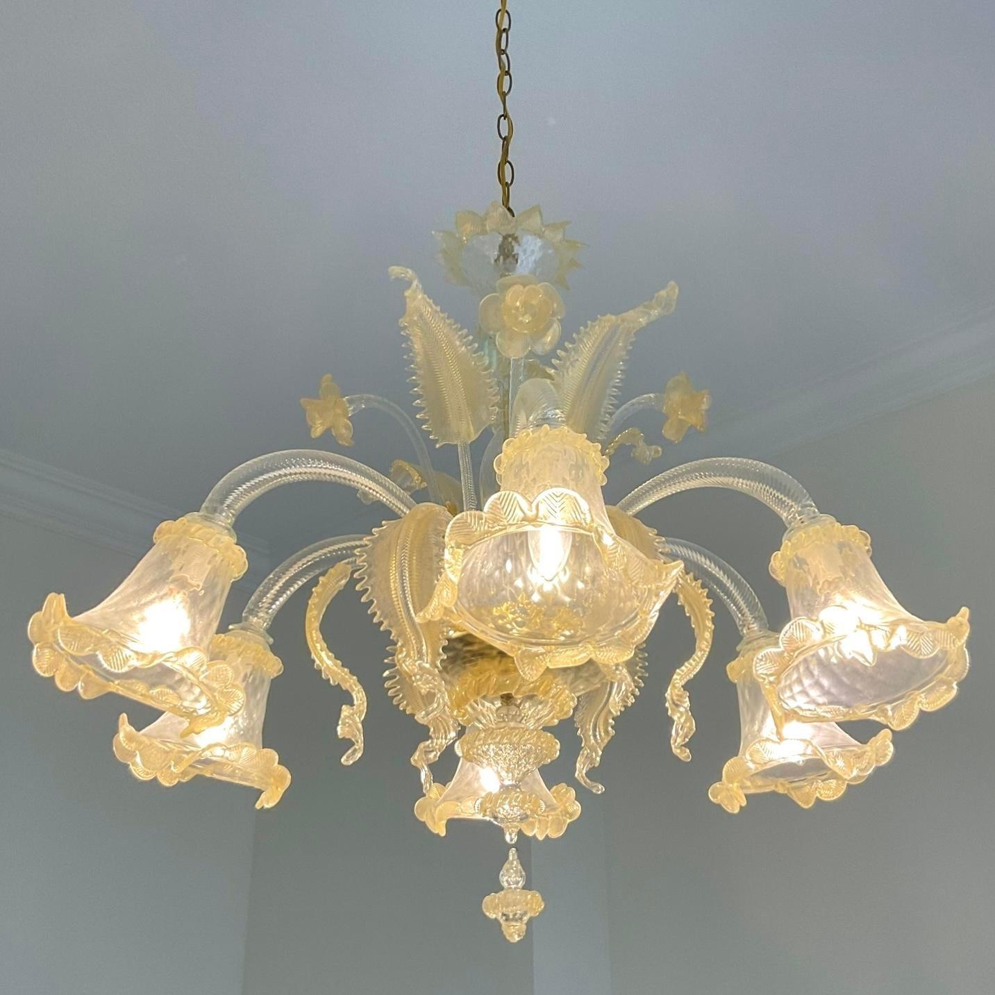 Vintage Italian Glass Floral Chandelier After Murano For Sale 1