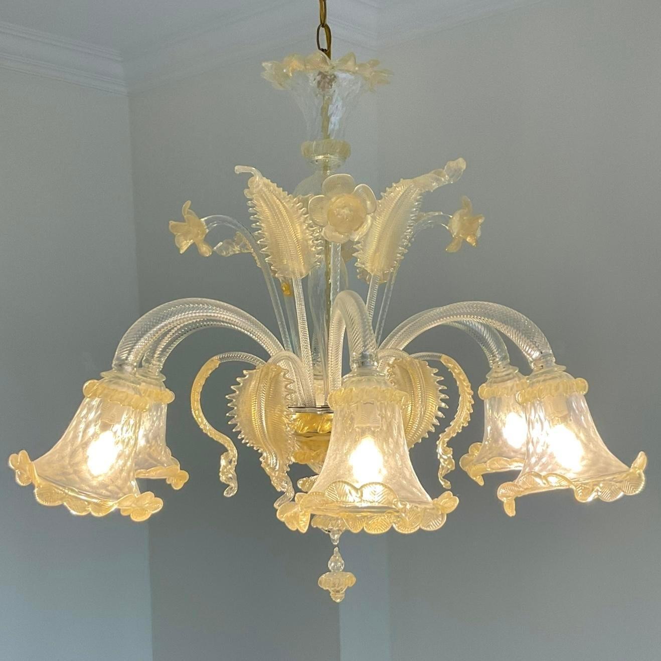 Vintage Italian Glass Floral Chandelier After Murano For Sale 3