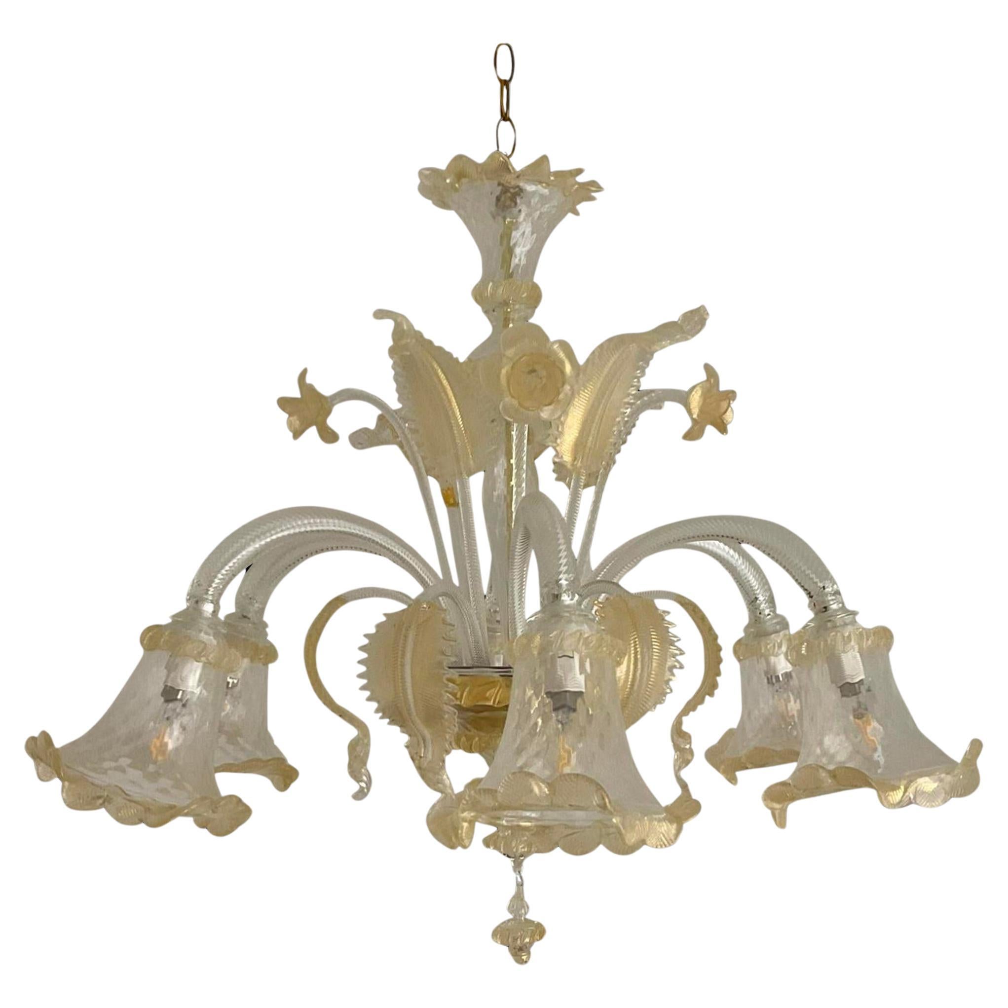 Vintage Italian Glass Floral Chandelier After Murano