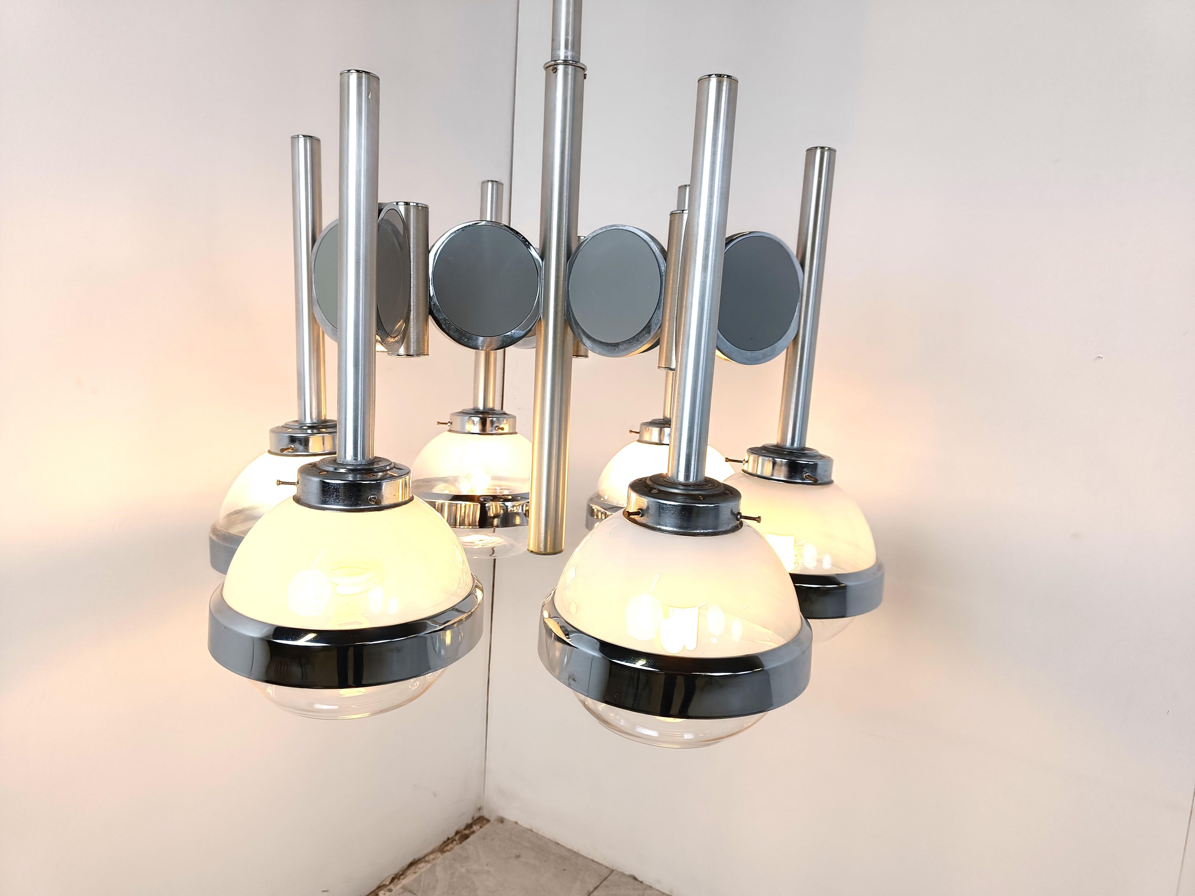 Vintage italian glass globe space age chandelier, 1970s For Sale 1