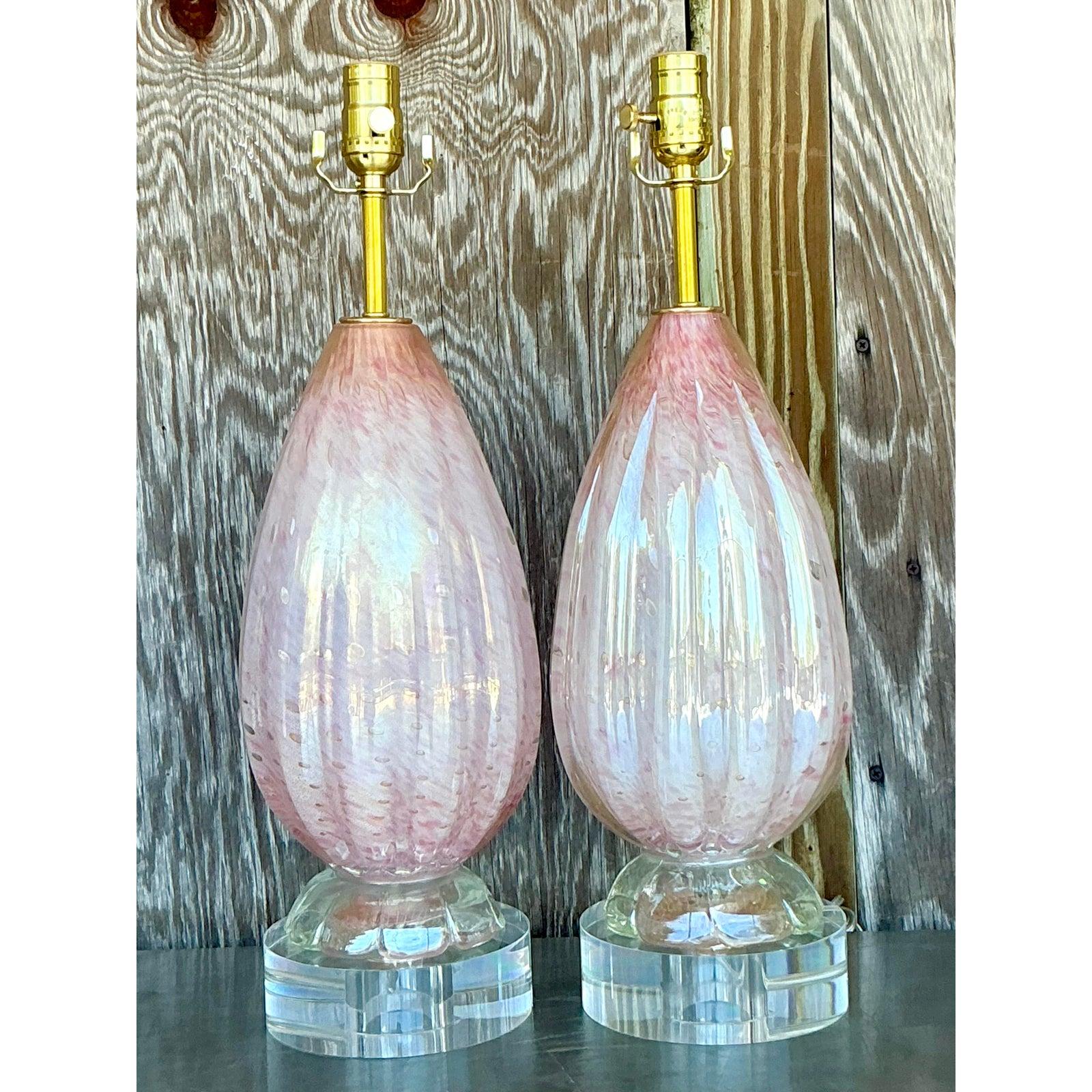 Art Deco Vintage Italian Glass Lamps After Murano - A Pair For Sale