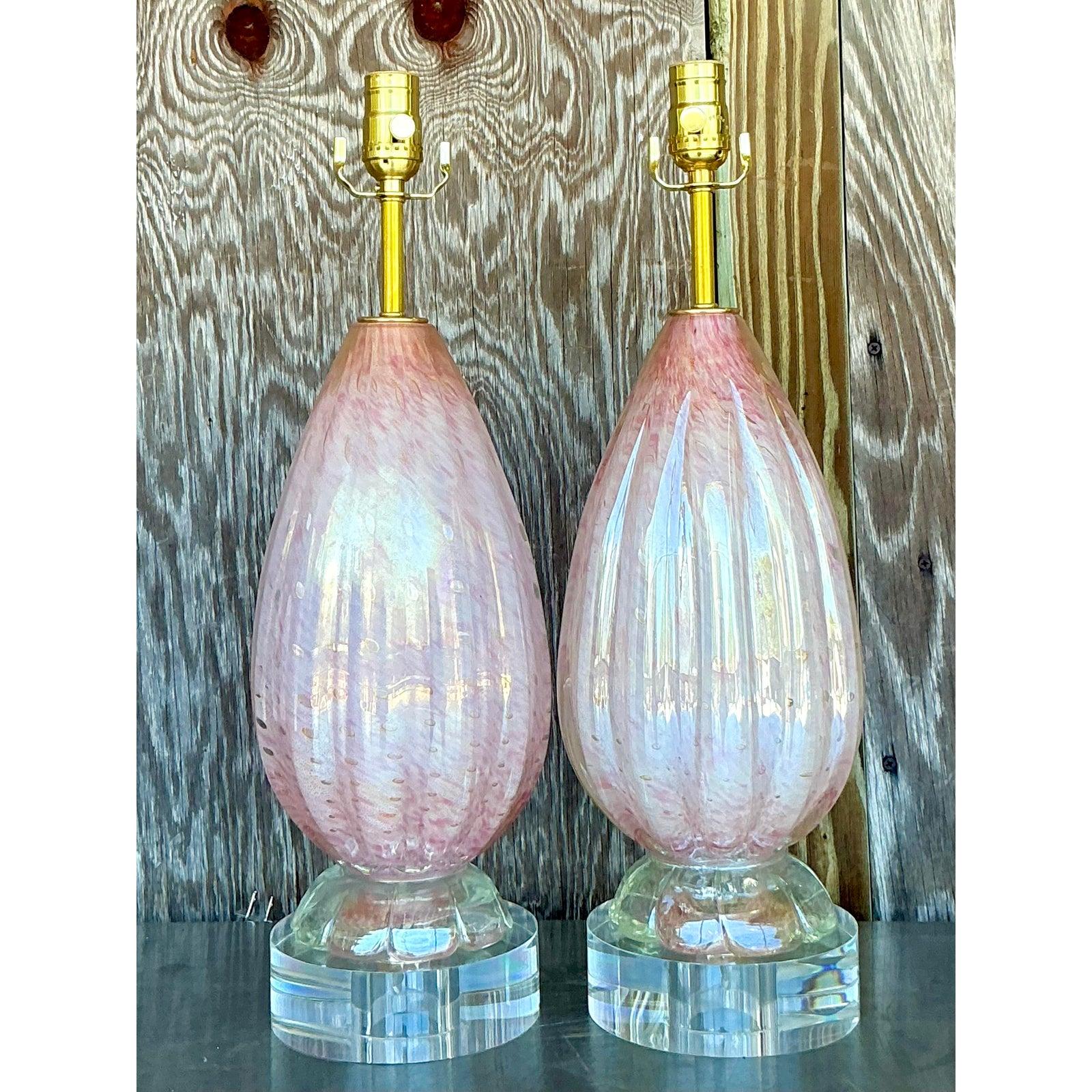 20th Century Vintage Italian Glass Lamps After Murano - A Pair For Sale