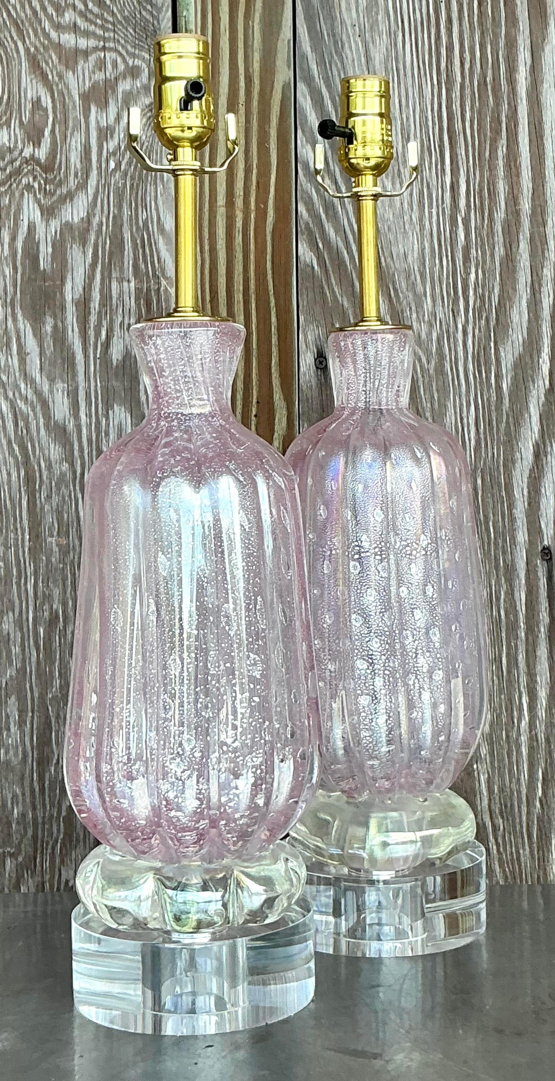Vintage Italian Glass Lampen nach Murano - ein Paar im Angebot 1