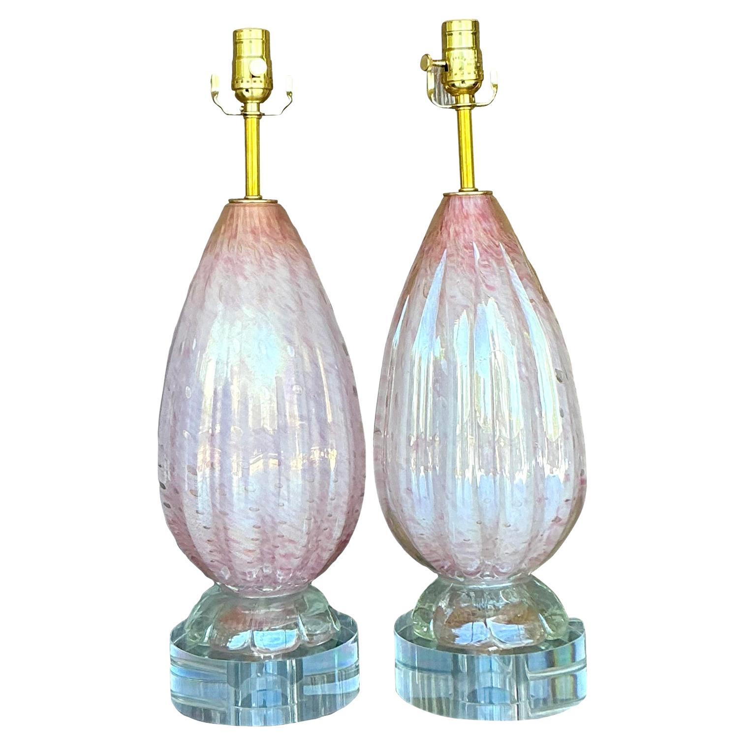 Vintage Italian Glass Lamps After Murano - A Pair For Sale