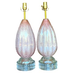 Vintage Italian Glass Lamps After Murano - A Pair