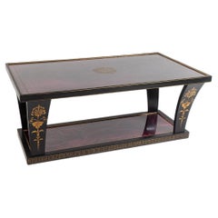 Table basse italienne vintage avec plateau en verre et doré ébénisé avec velours déchiqueté Versace