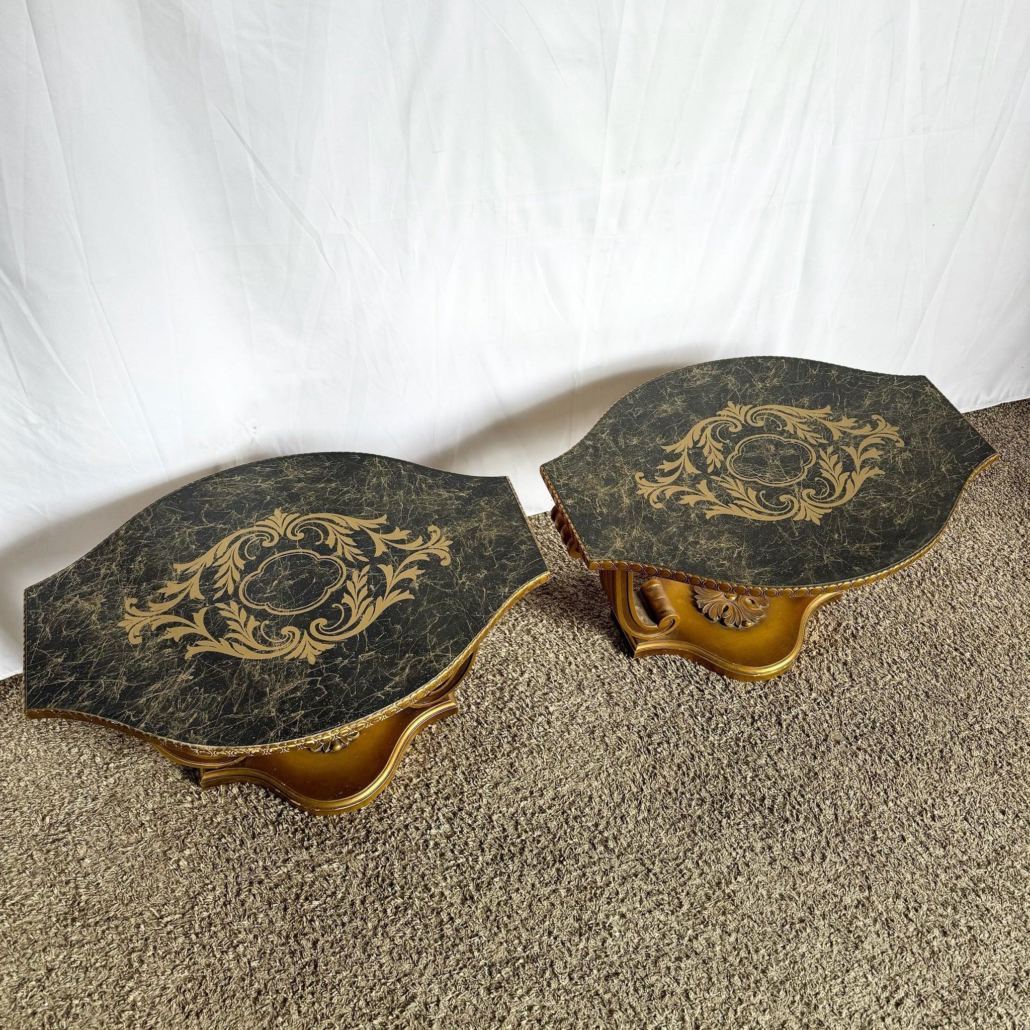 Vintage Italian Glass Top Hand Painted Guilt Side Tables - A Pair For Sale 6