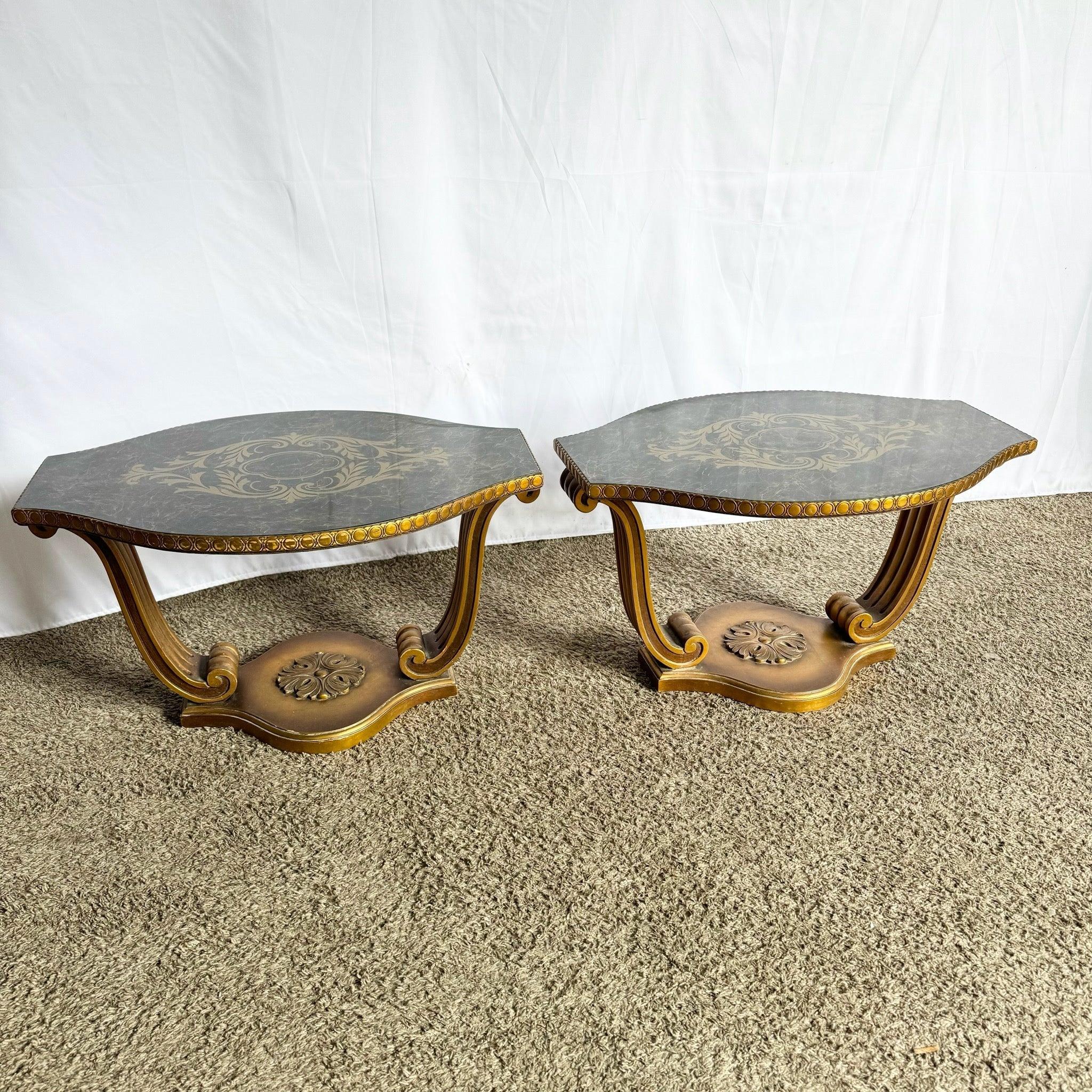 Vintage Italian Gilt Side Tables with hand-painted floral motifs and glass tops—timeless elegance for sophisticated interiors.​
 
 Some wear around the edges as shown in the photos. 
 
 We sell items as acquired, without restoring or repairing.