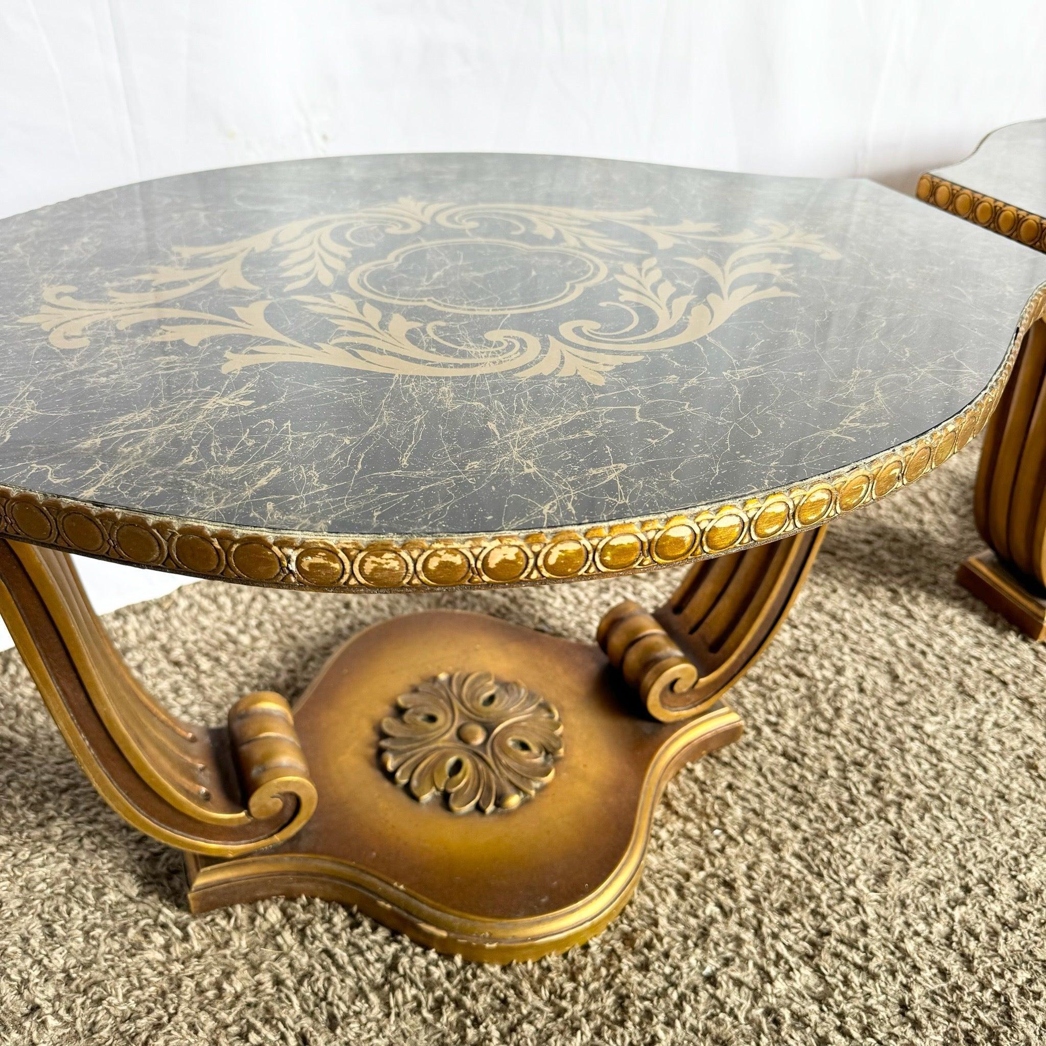 Vintage Italian Glass Top Hand Painted Guilt Side Tables - A Pair For Sale 2