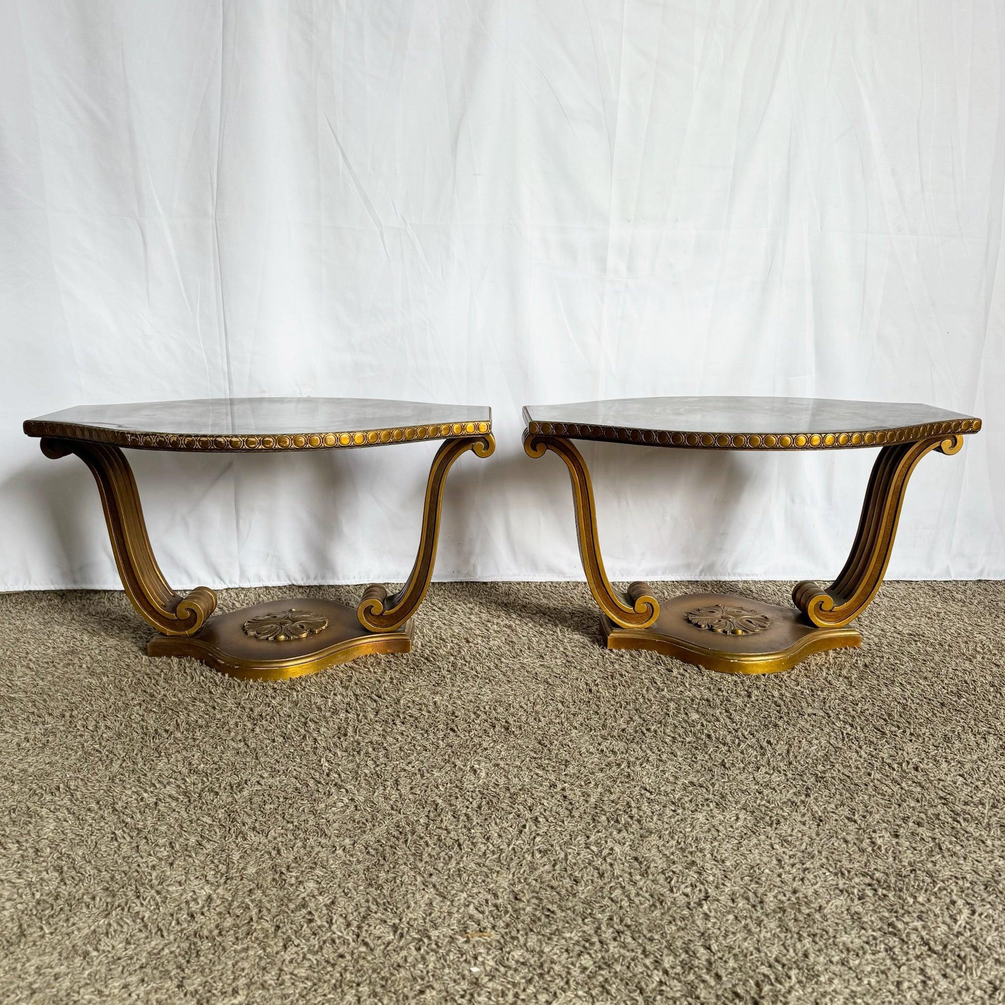 Vintage Italian Glass Top Hand Painted Guilt Side Tables - A Pair For Sale 3