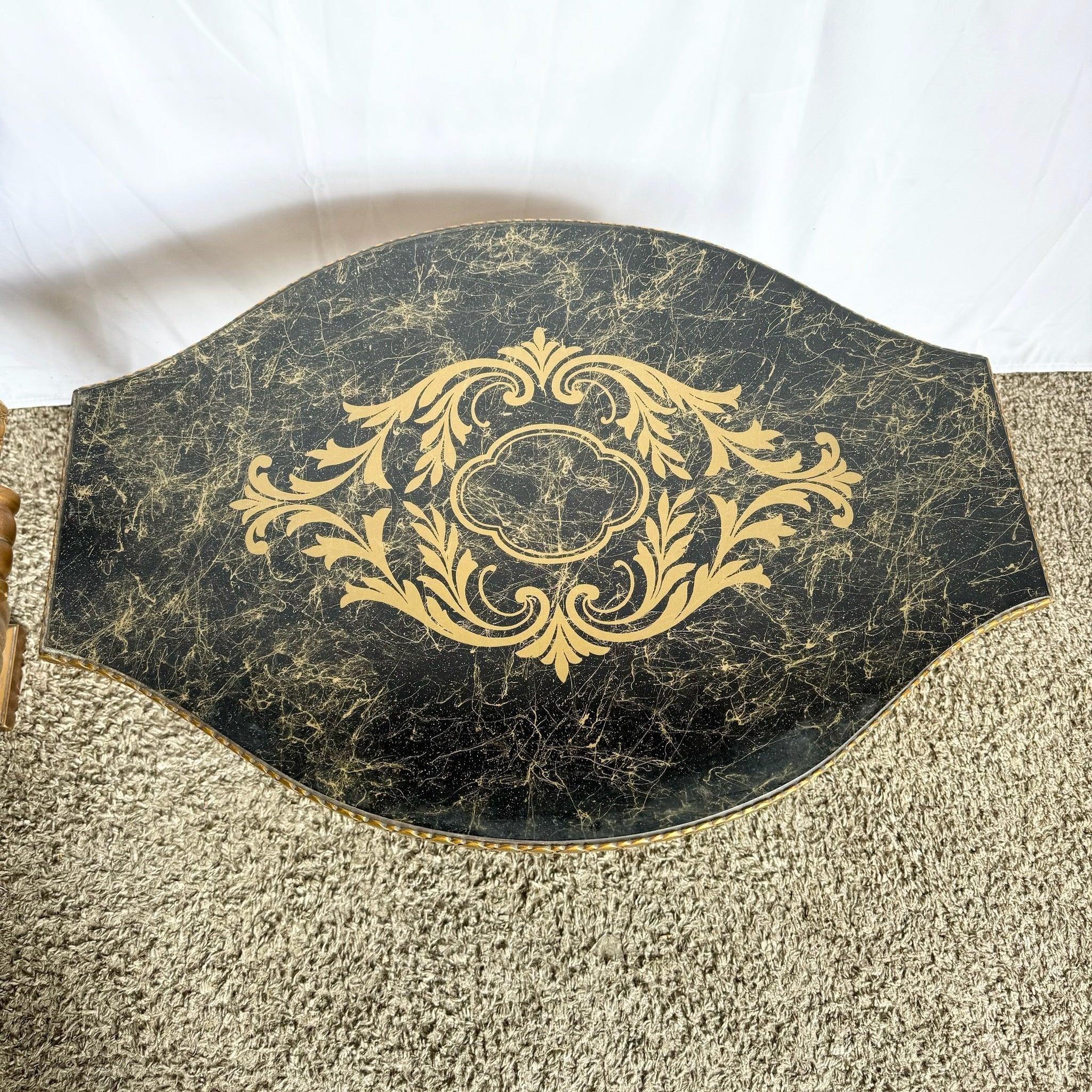 Vintage Italian Glass Top Hand Painted Guilt Side Tables - A Pair For Sale 4