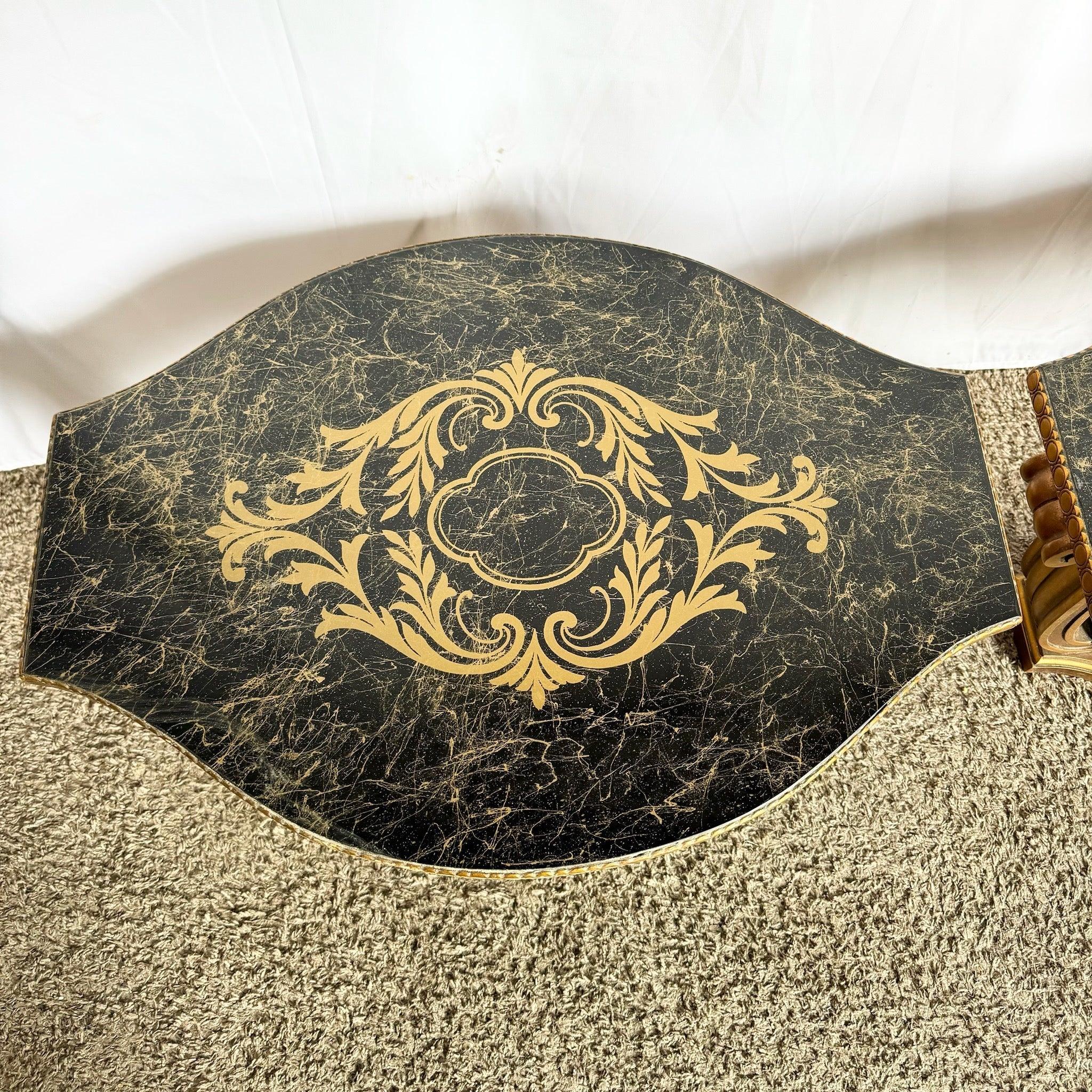 Vintage Italian Glass Top Hand Painted Guilt Side Tables - A Pair For Sale 5