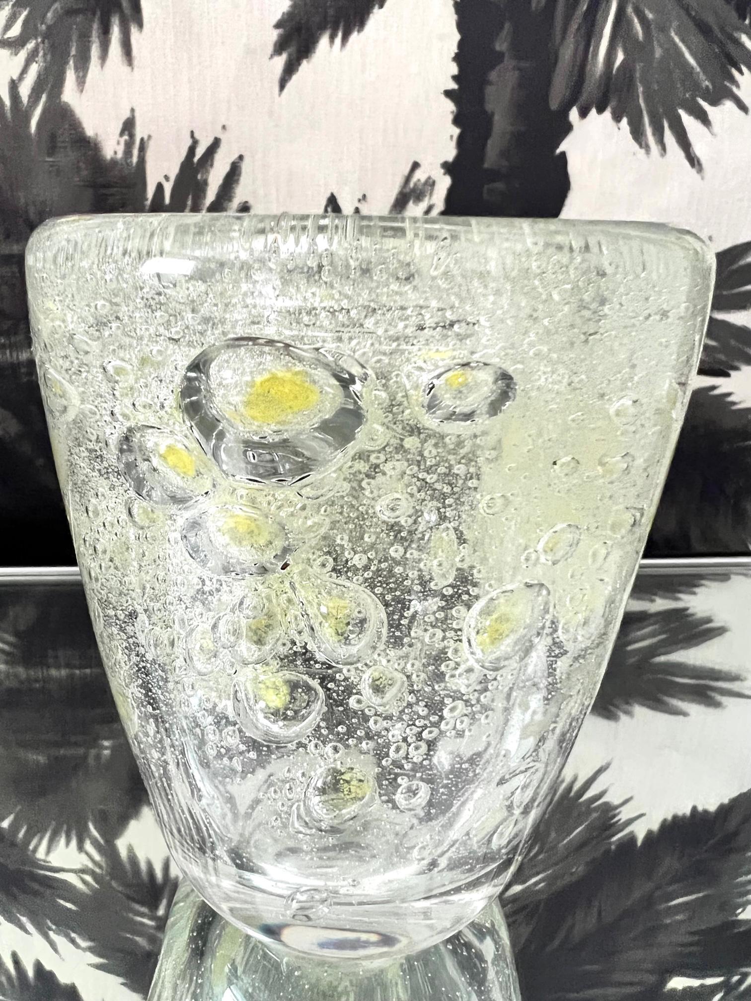 Murano Glass Vase with Large Air Bubbles in Citrine Yellow, c. 1980's For Sale 1