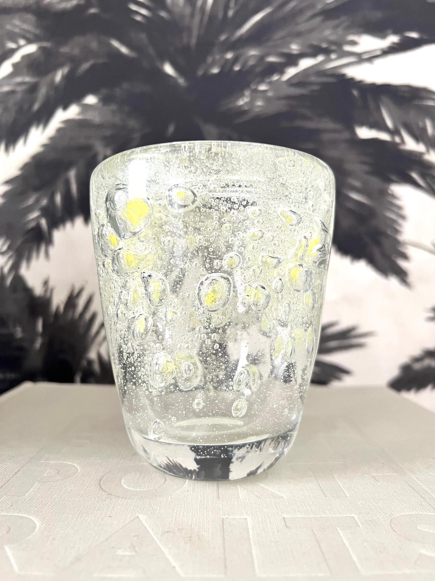 Murano Glass Vase with Large Air Bubbles in Citrine Yellow, c. 1980's For Sale 2