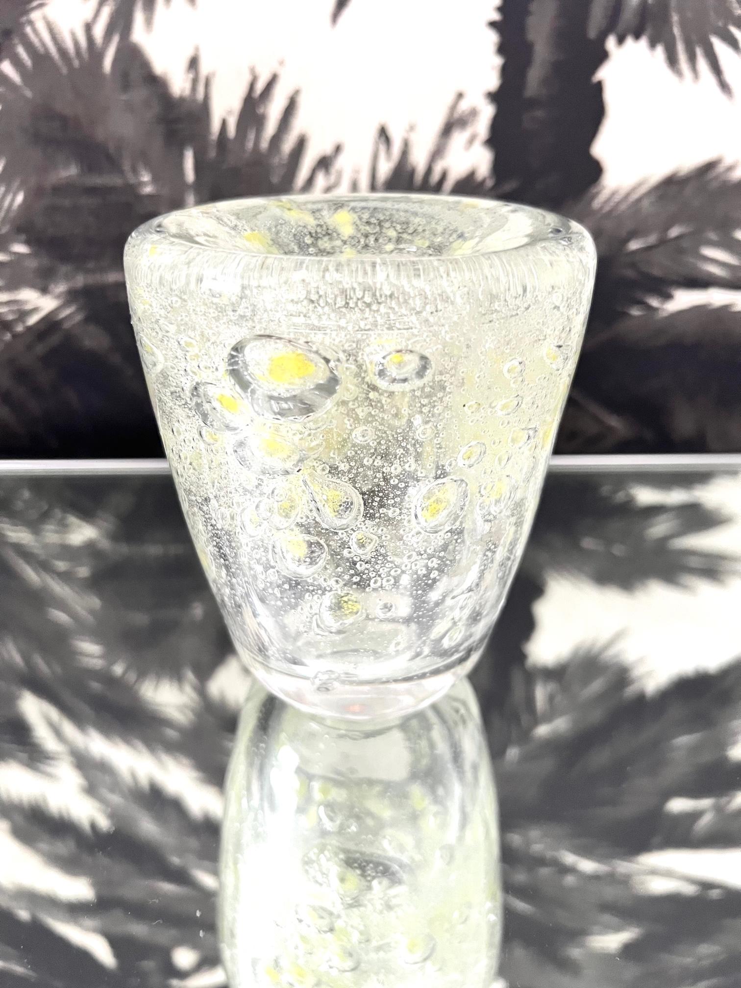Hand-Crafted Murano Glass Vase with Large Air Bubbles in Citrine Yellow, c. 1980's For Sale