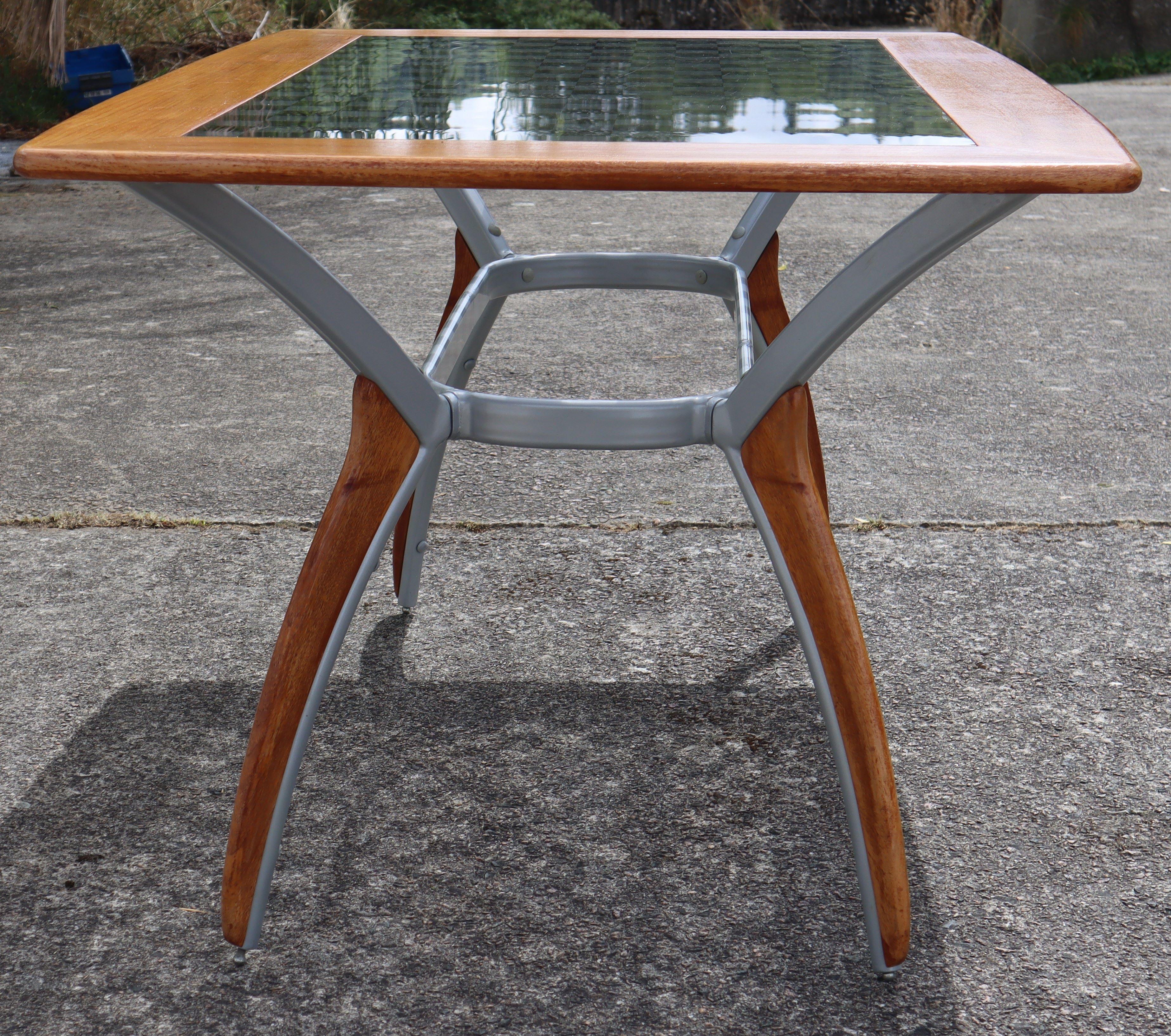 Vintage Italian Glass-Wood and Metal Dining Table - Italian Design Dinner Table For Sale 4