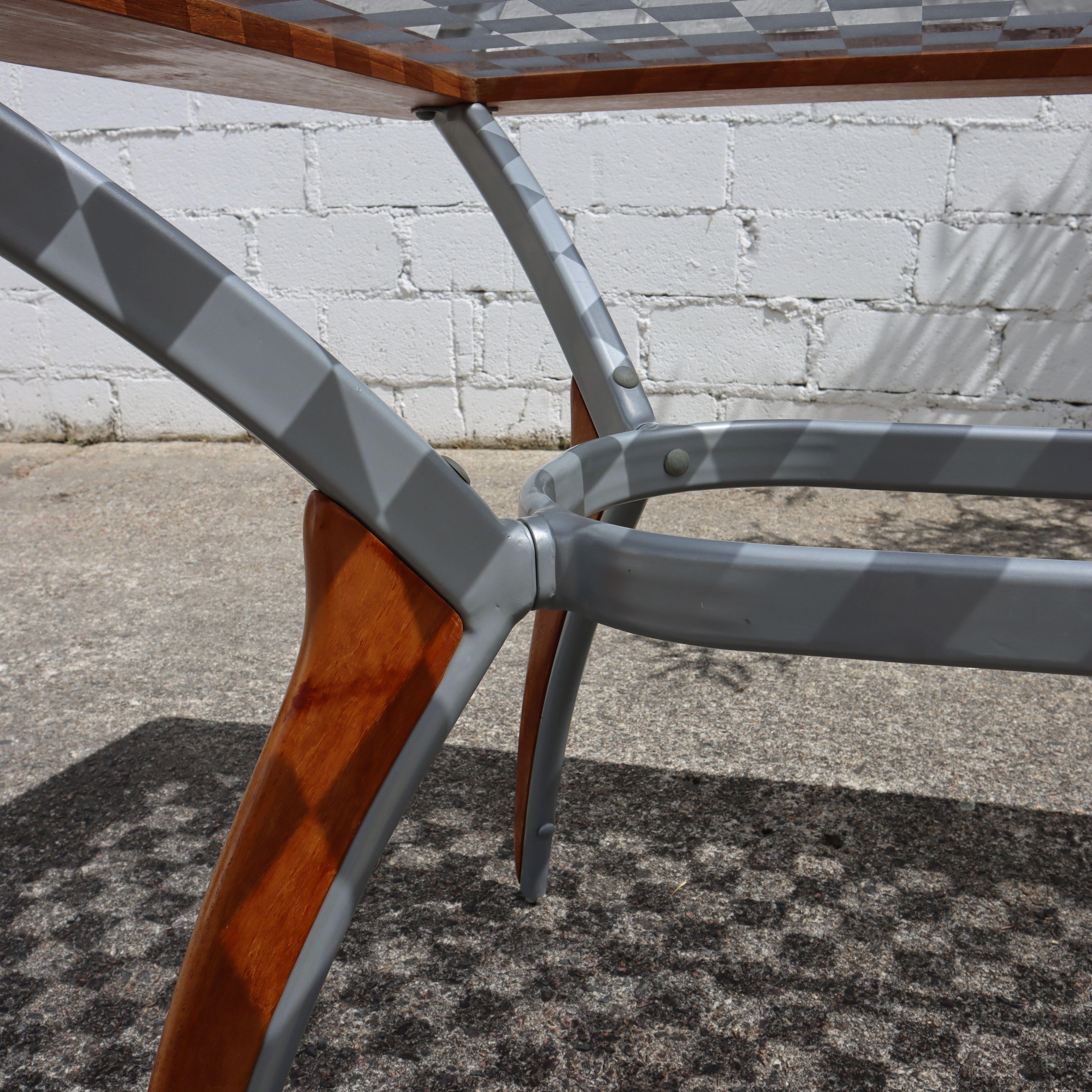 Vintage Italian Glass-Wood and Metal Dining Table - Italian Design Dinner Table For Sale 5