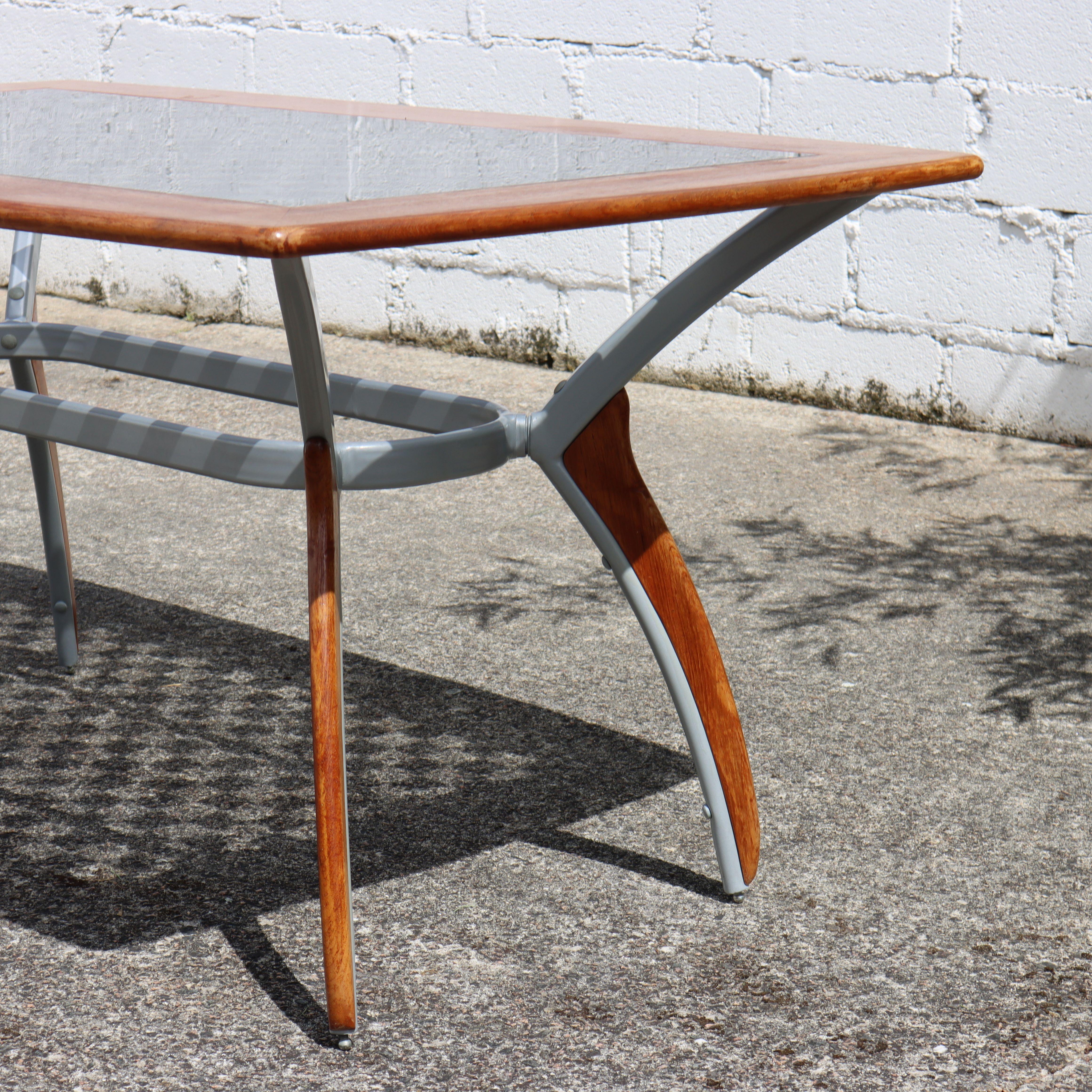 Vintage Italian Glass-Wood and Metal Dining Table - Italian Design Dinner Table For Sale 6