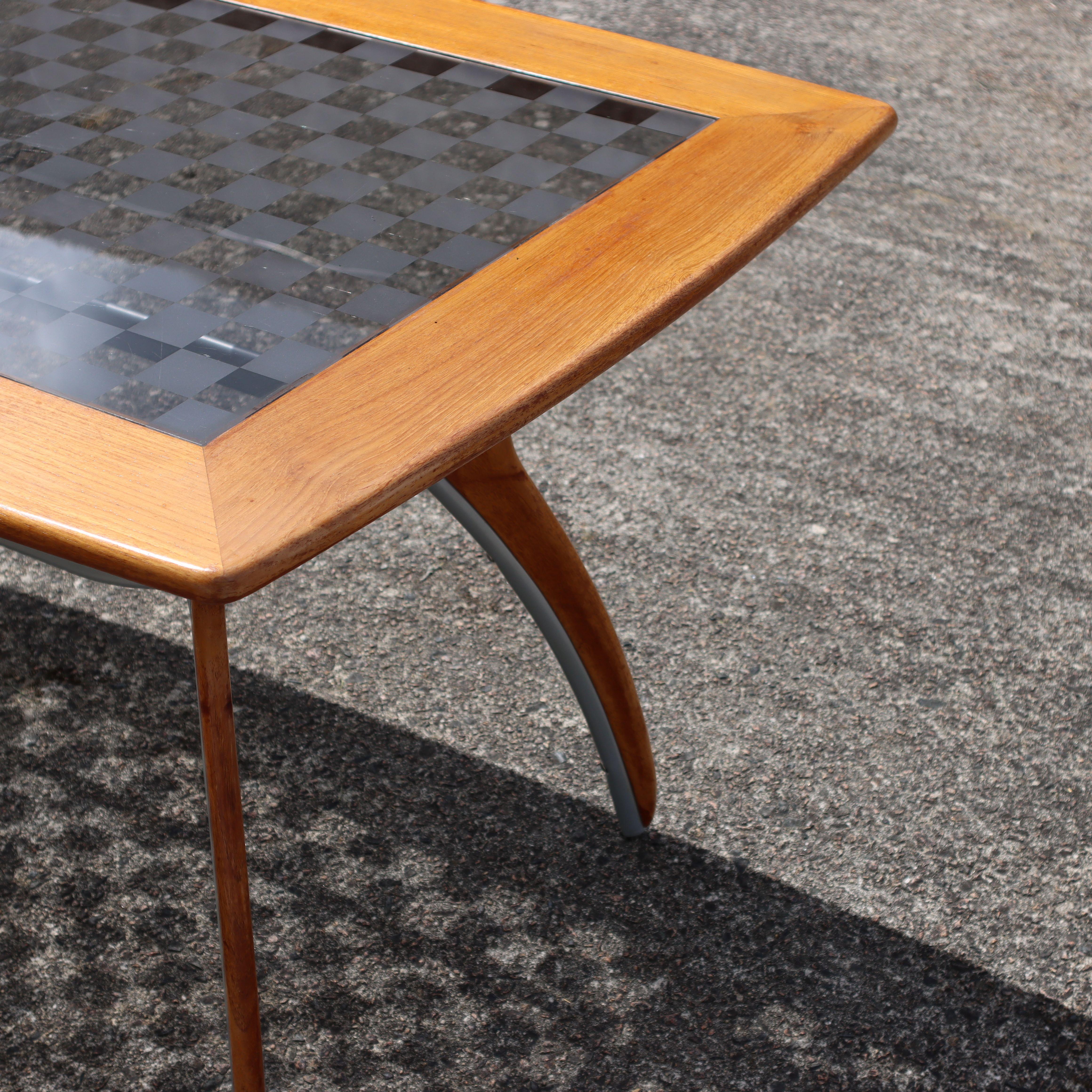 Vintage Italian Glass-Wood and Metal Dining Table - Italian Design Dinner Table For Sale 13