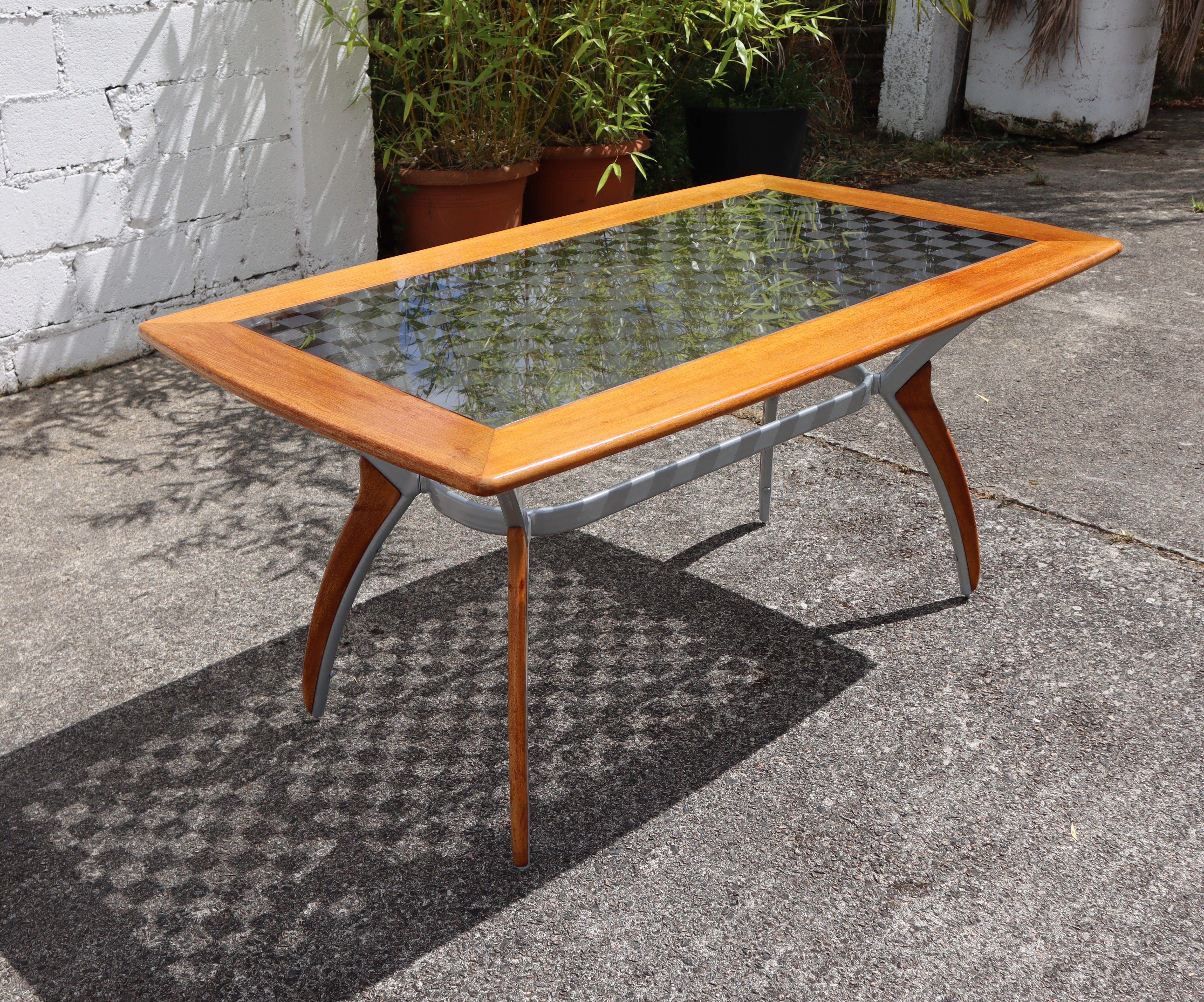 Vintage Italian Glass-Wood and Metal Dining Table - Italian Design Dinner Table For Sale 14