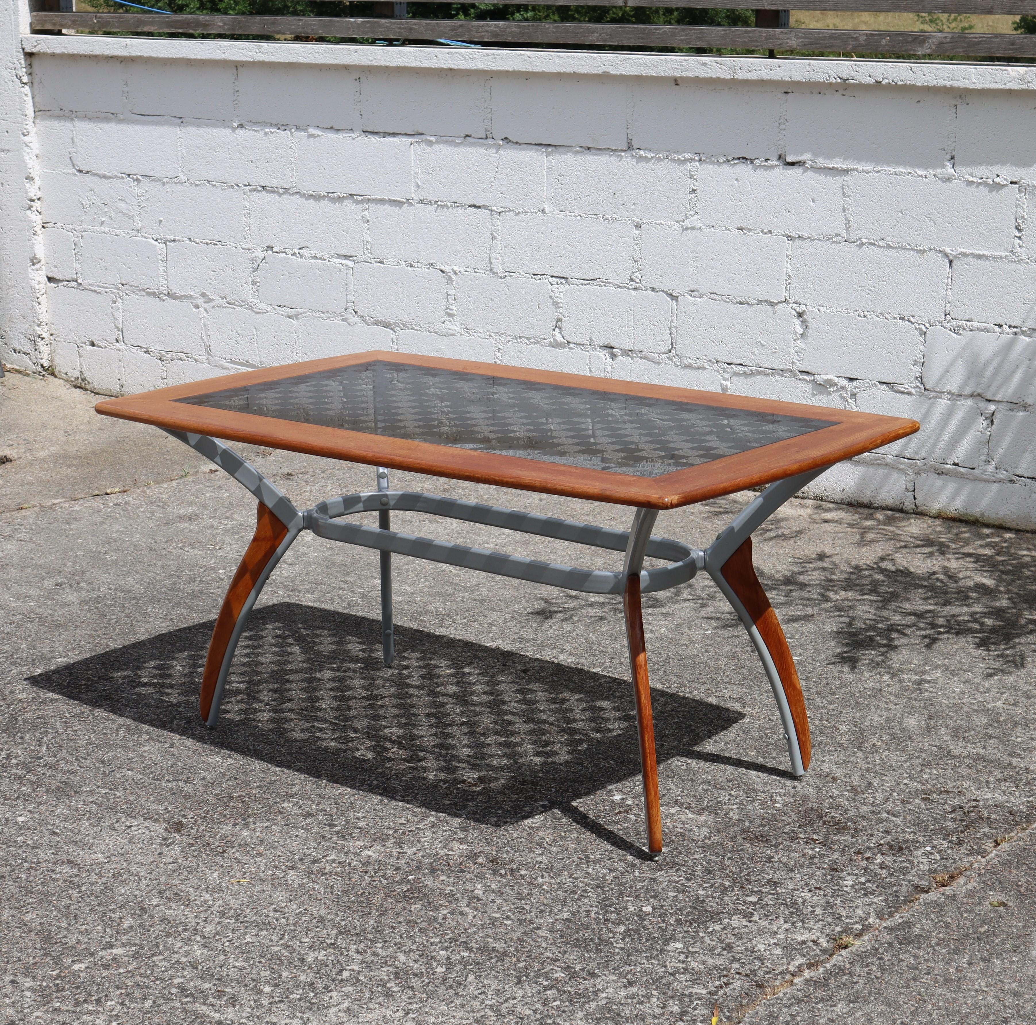 Vintage Italian Glass-Wood and Metal Dining Table - Italian Design Dinner Table In Good Condition For Sale In Bussiere Dunoise, Nouvel Aquitaine