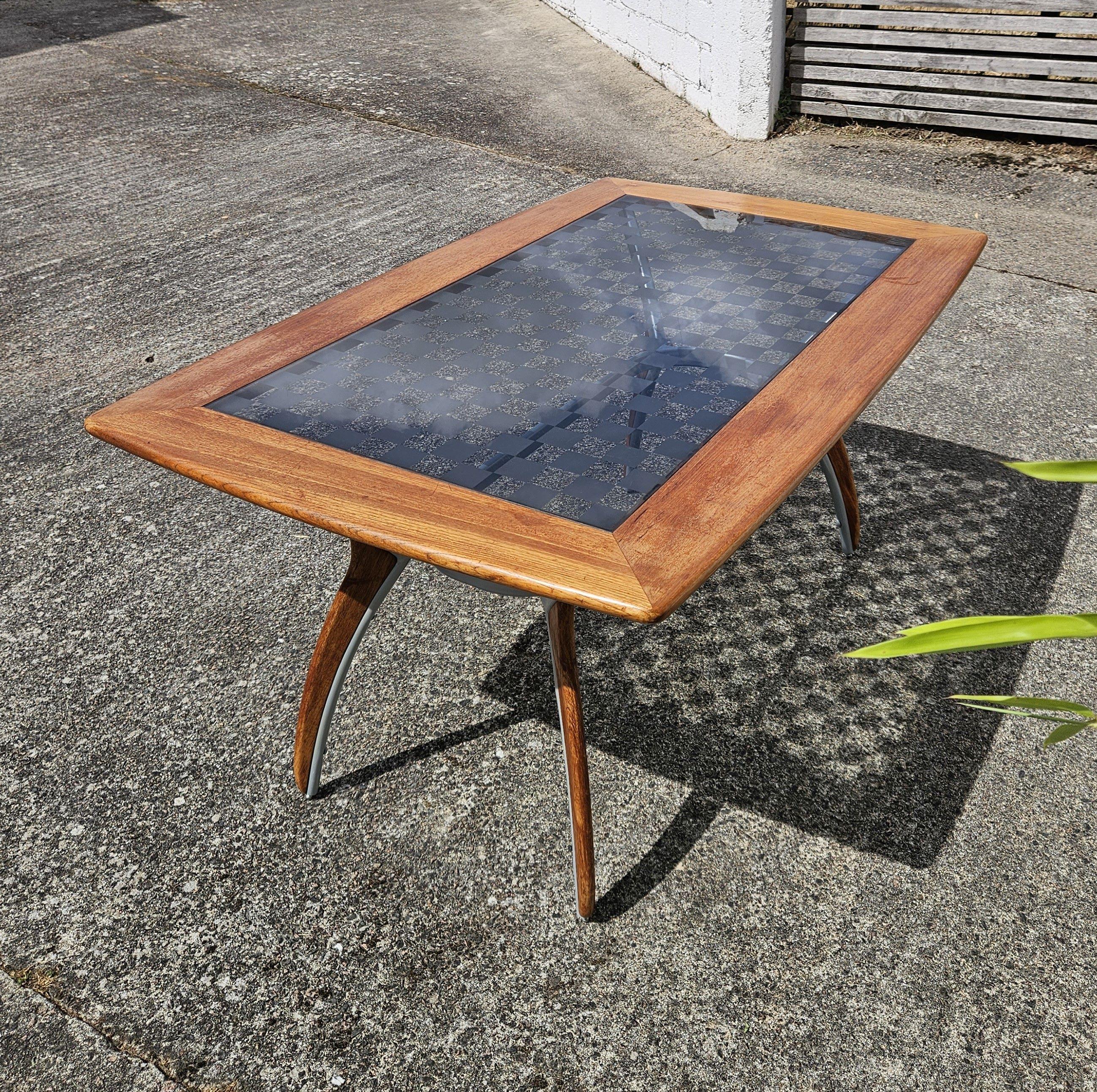 Vintage Italian Glass-Wood and Metal Dining Table - Italian Design Dinner Table For Sale 1