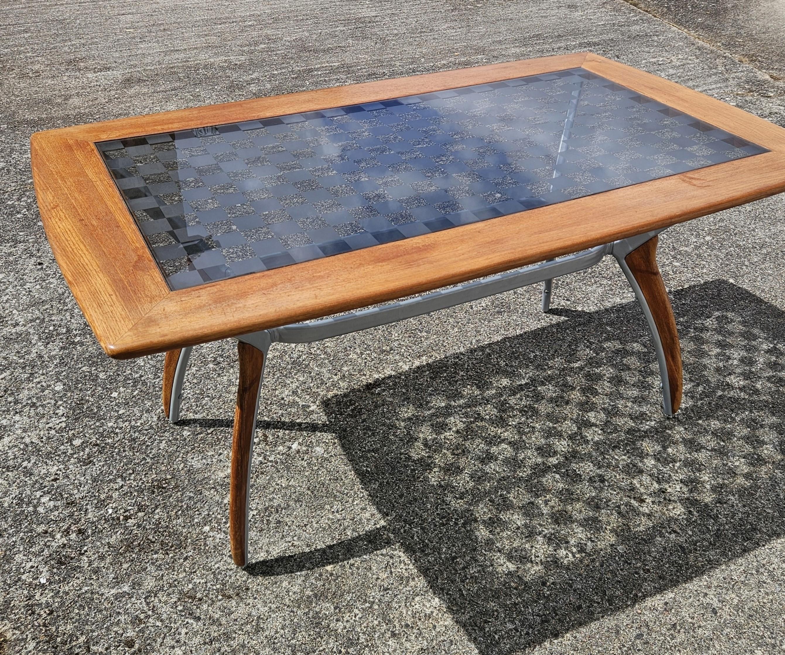 Vintage Italian Glass-Wood and Metal Dining Table - Italian Design Dinner Table For Sale 2