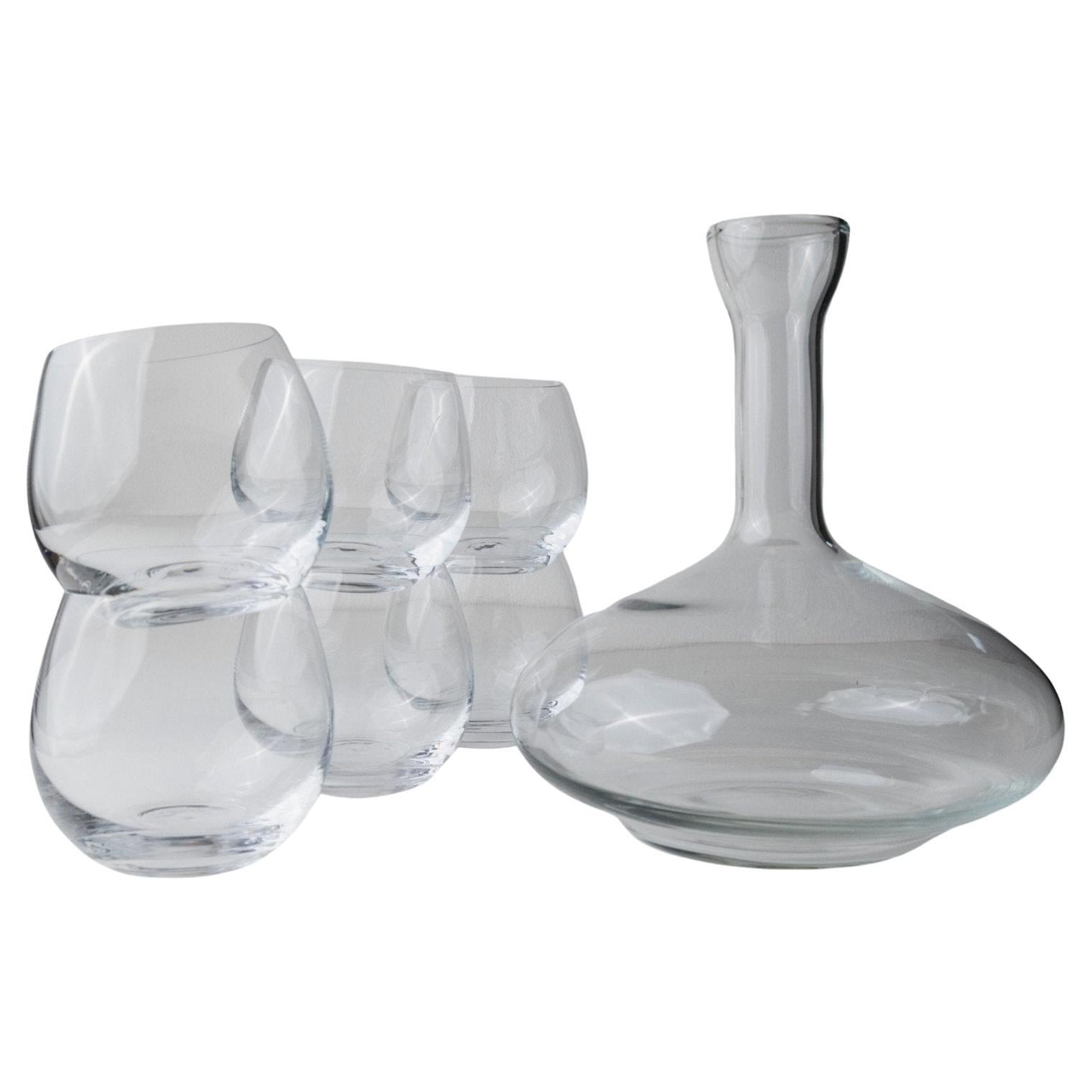 Set di bicchieri Vintage Italian - 6 bicchieri da vino con decanter, vetro trasparente 1980s