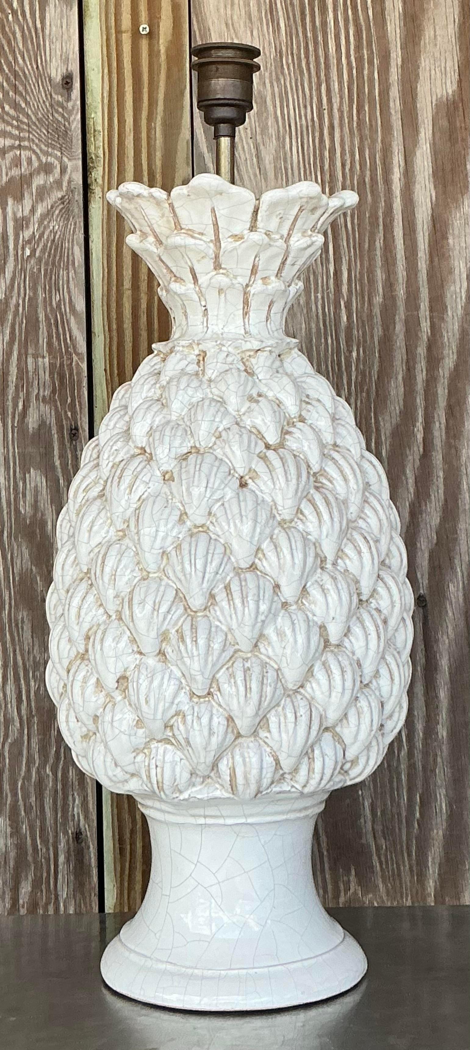 Lampe de table italienne Ceccerelli ananas émaillée vintage Bon état - En vente à west palm beach, FL