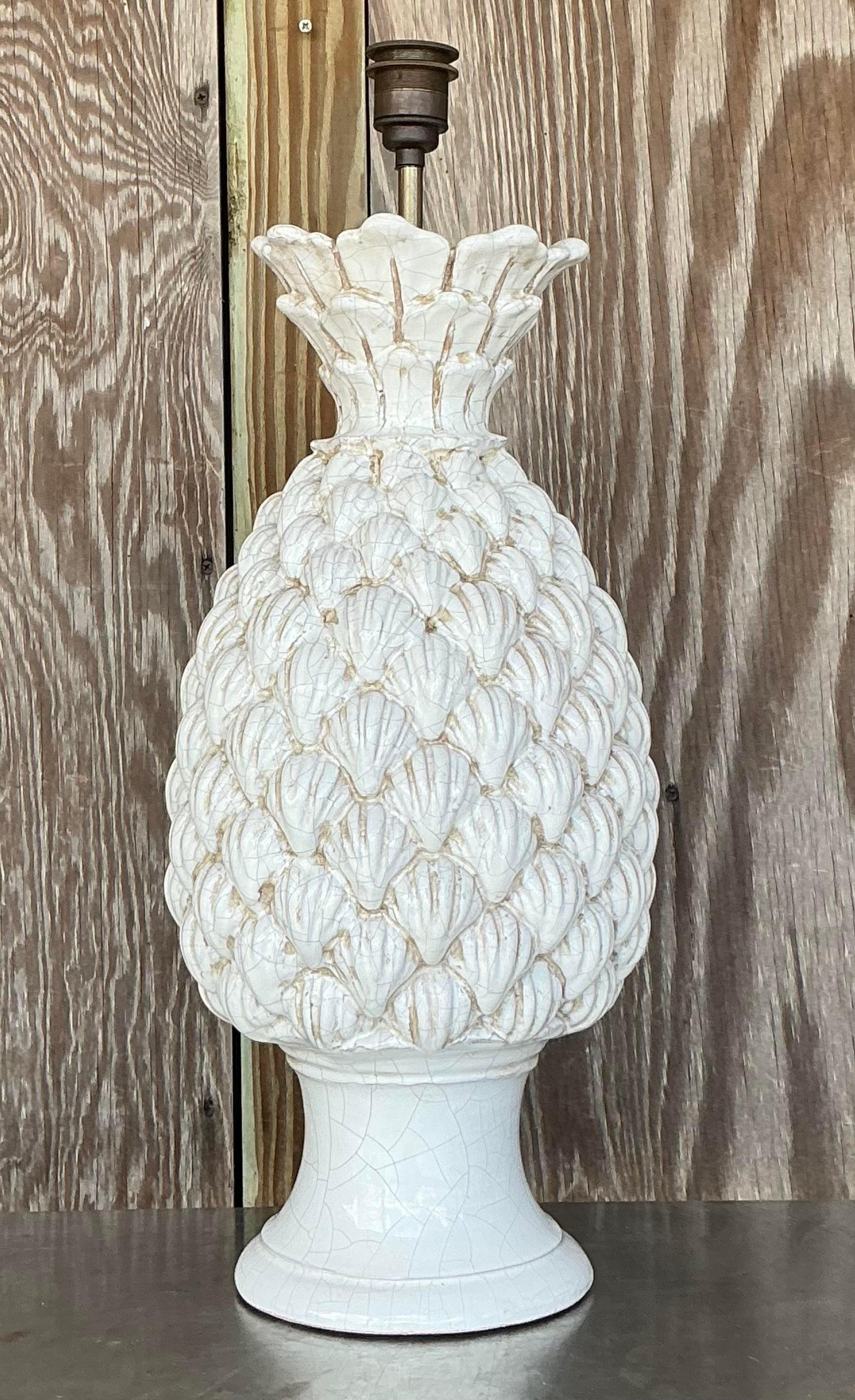 20ième siècle Lampe de table italienne Ceccerelli ananas émaillée vintage en vente