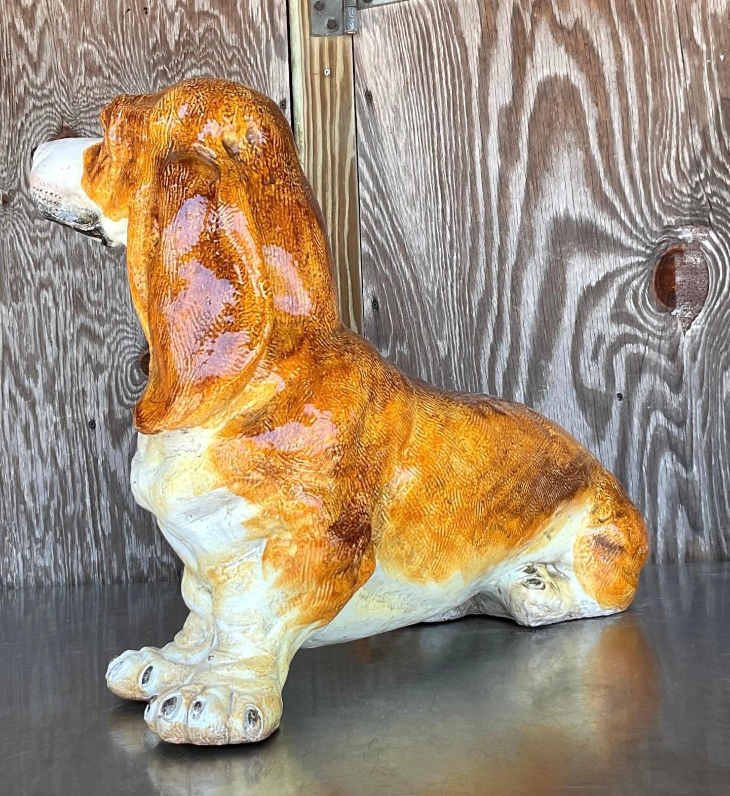 Vintage Italian Glazed Ceramic Basset Hound For Sale 2