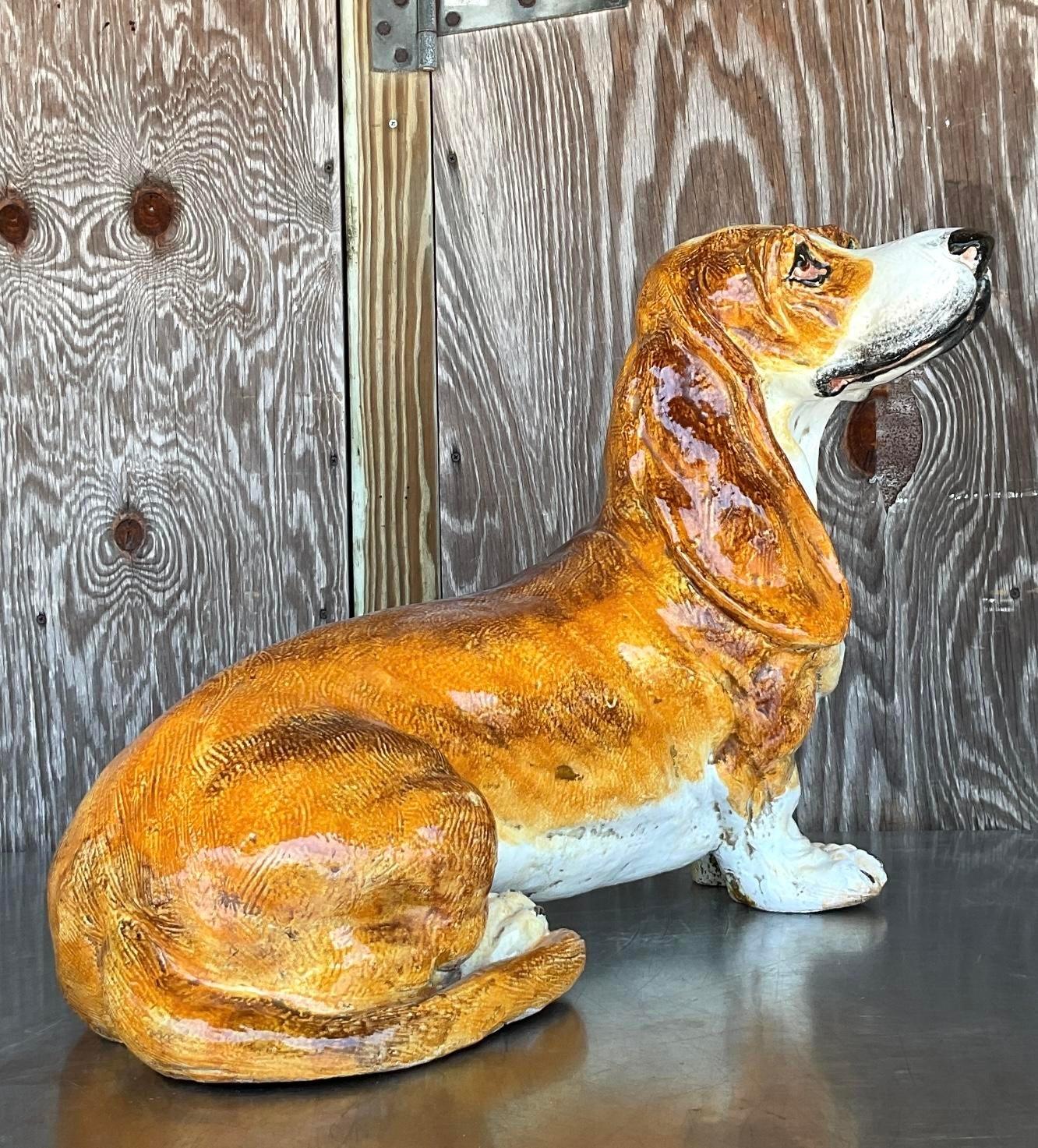 Vintage Italian Glazed Ceramic Basset Hound For Sale 3