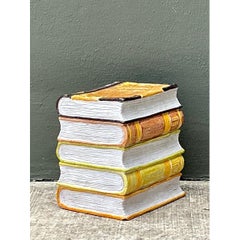 Vintage Italian Glazed Ceramic Books Low Stool