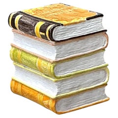 Vintage Italian Glazed Ceramic Books Low Stool