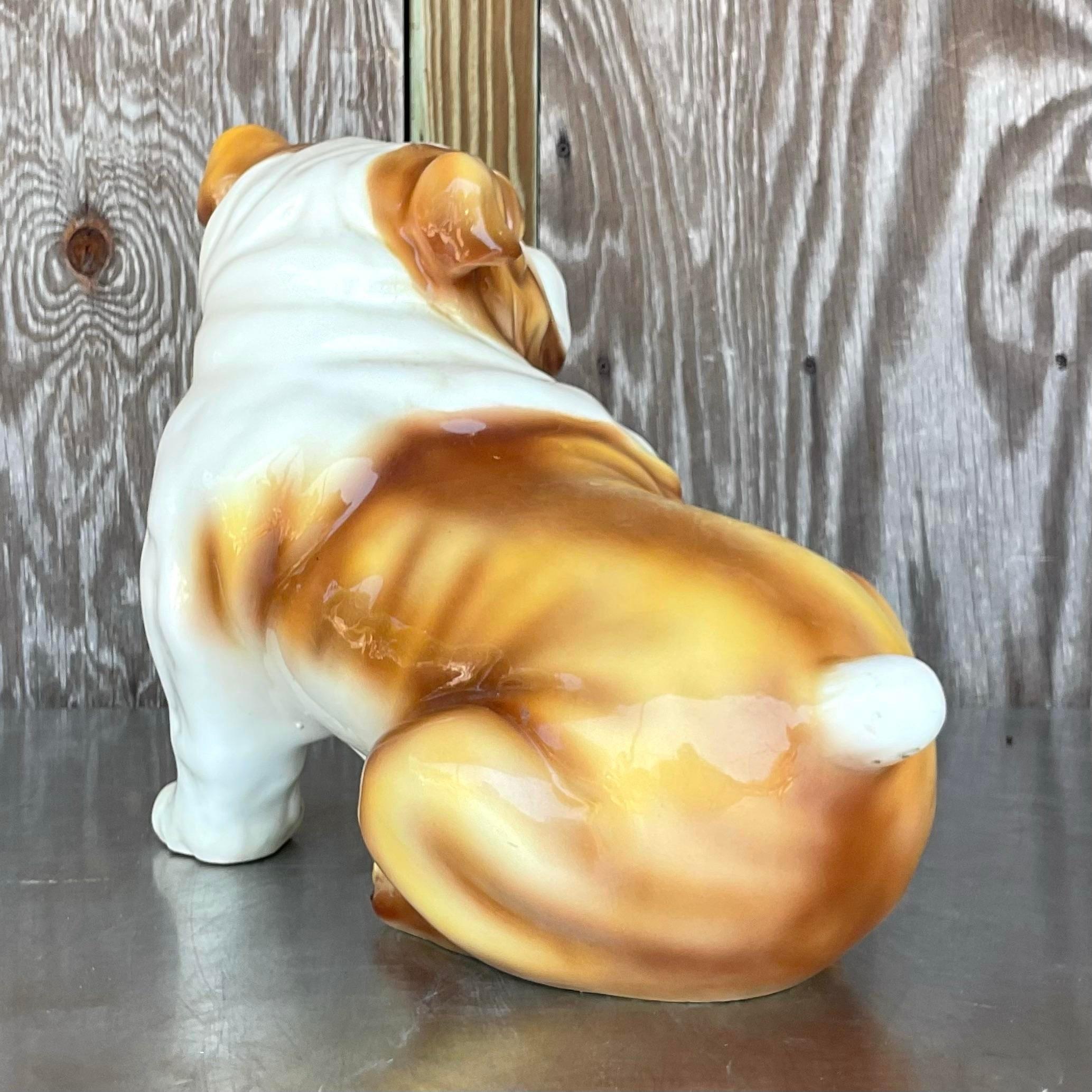 Unleash a touch of vintage charm with our Vintage Italian Glazed Ceramic Bulldog, embodying the spirit of American loyalty and strength. Crafted with meticulous detail and glazed to perfection, this bulldog figurine adds a dash of whimsy to any