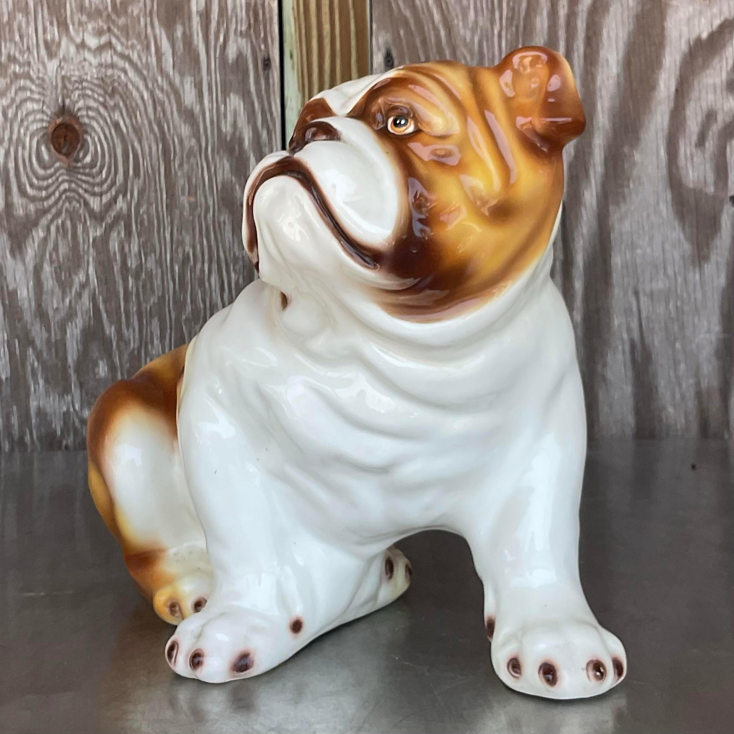Vintage Italian Glazed Ceramic Bulldog In Good Condition For Sale In west palm beach, FL